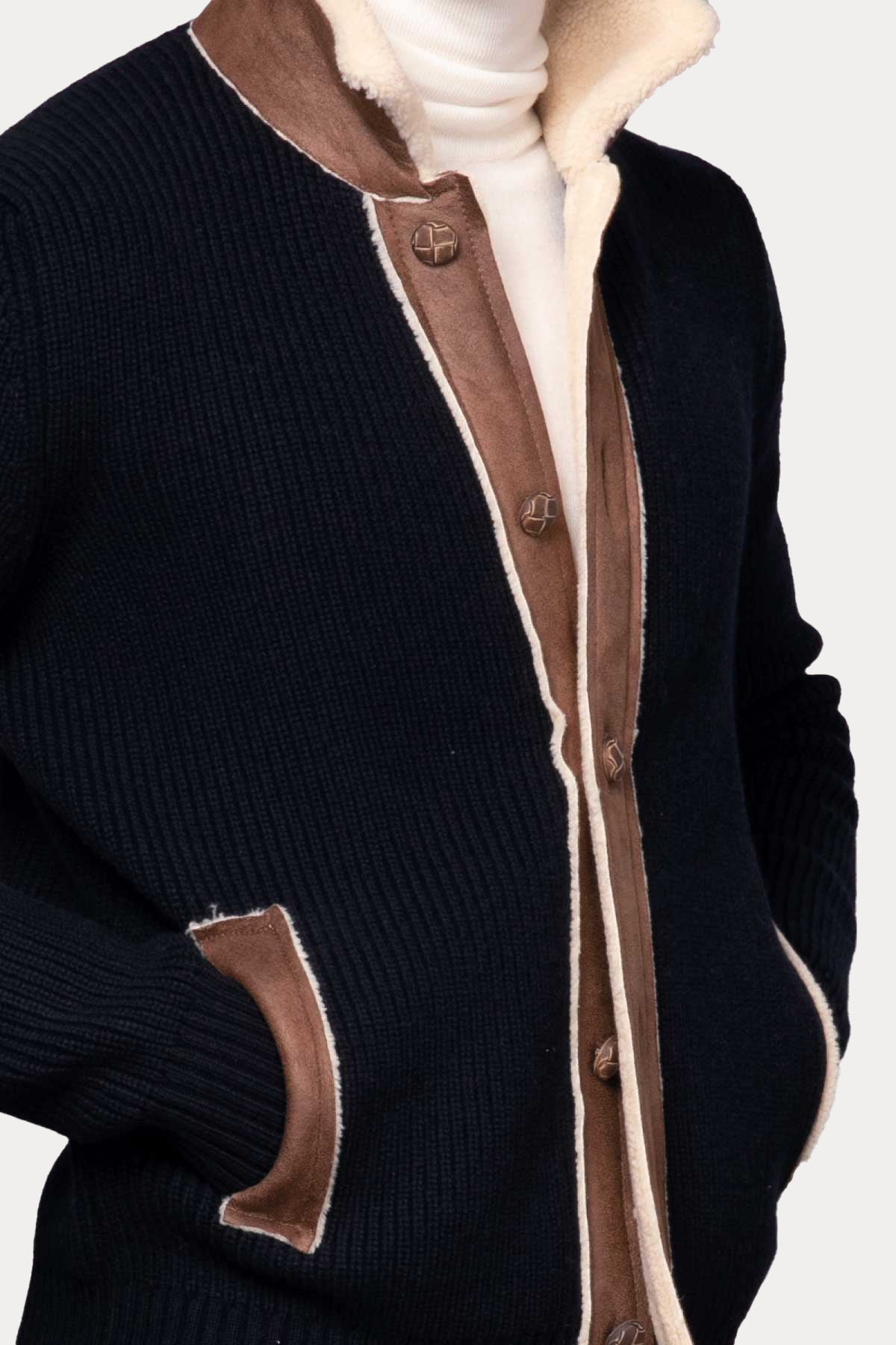 Gran Sasso Yakası Kürklü Örgü Yün Ceket