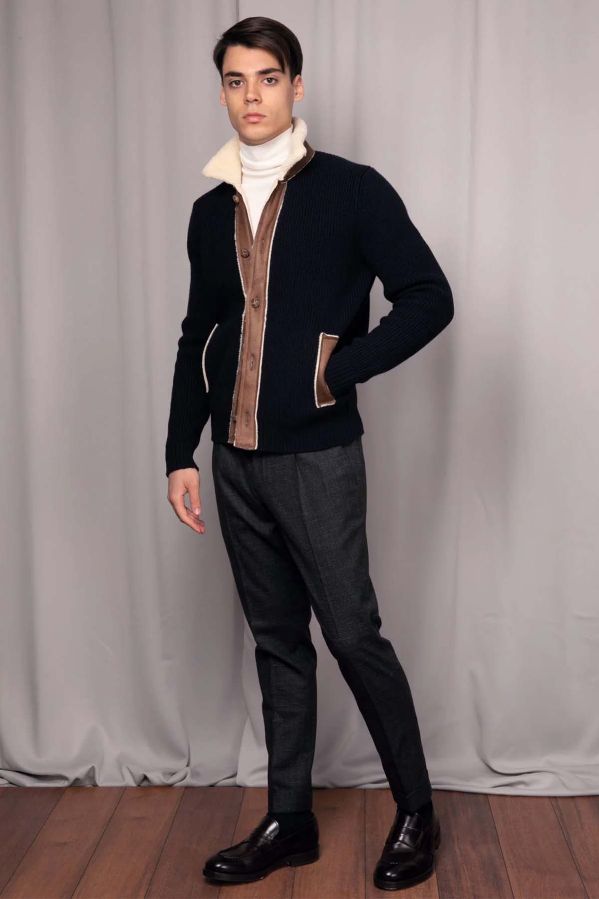 Gran Sasso Yakası Kürklü Örgü Yün Ceket