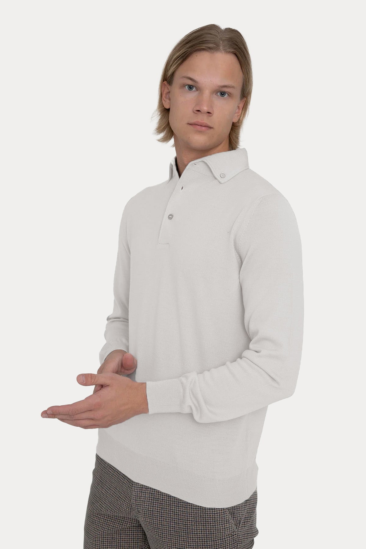 Gran Sasso Düğmeli Polo Yaka İnce Örgü Yün Triko