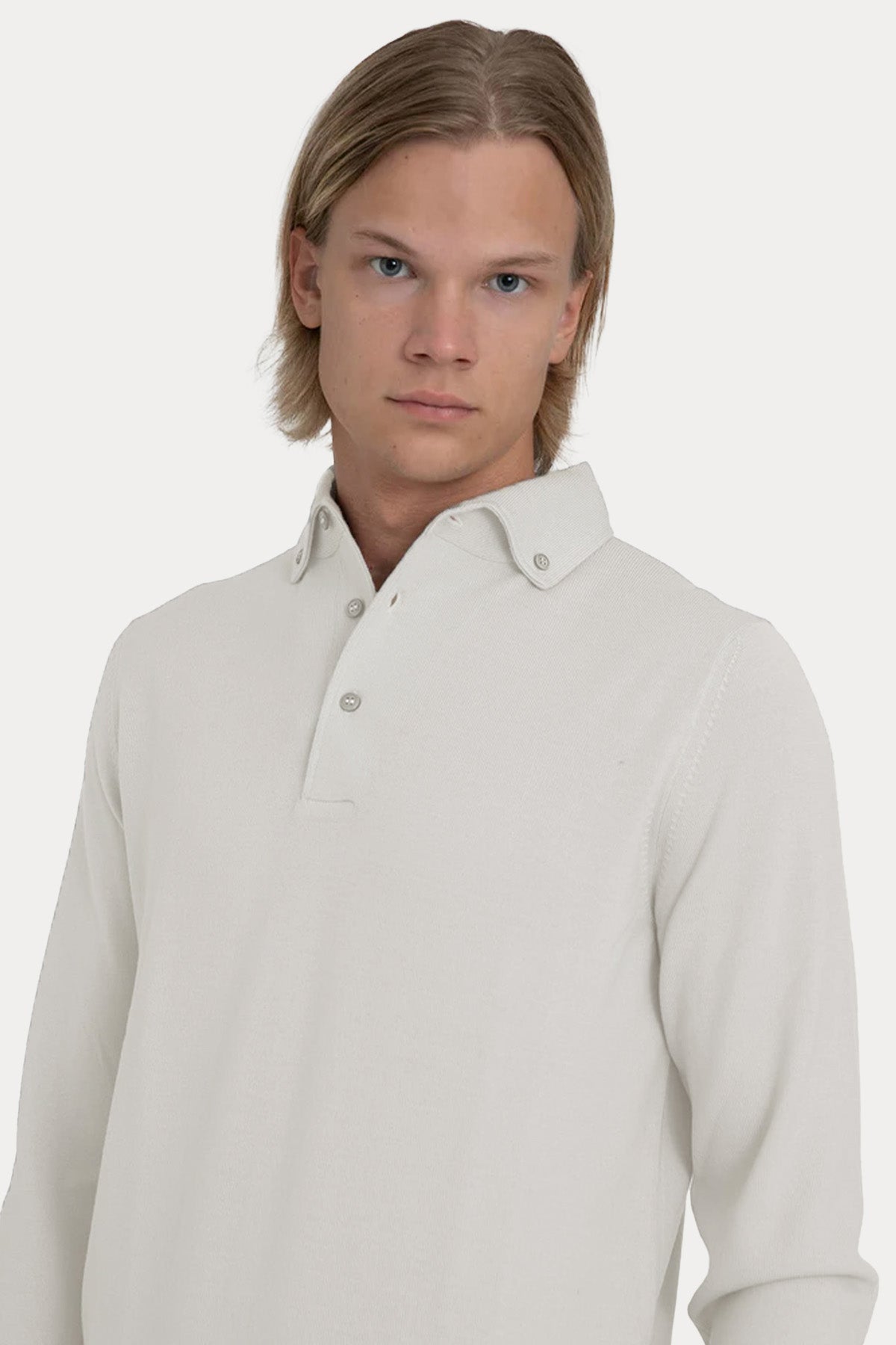 Gran Sasso Düğmeli Polo Yaka İnce Örgü Yün Triko