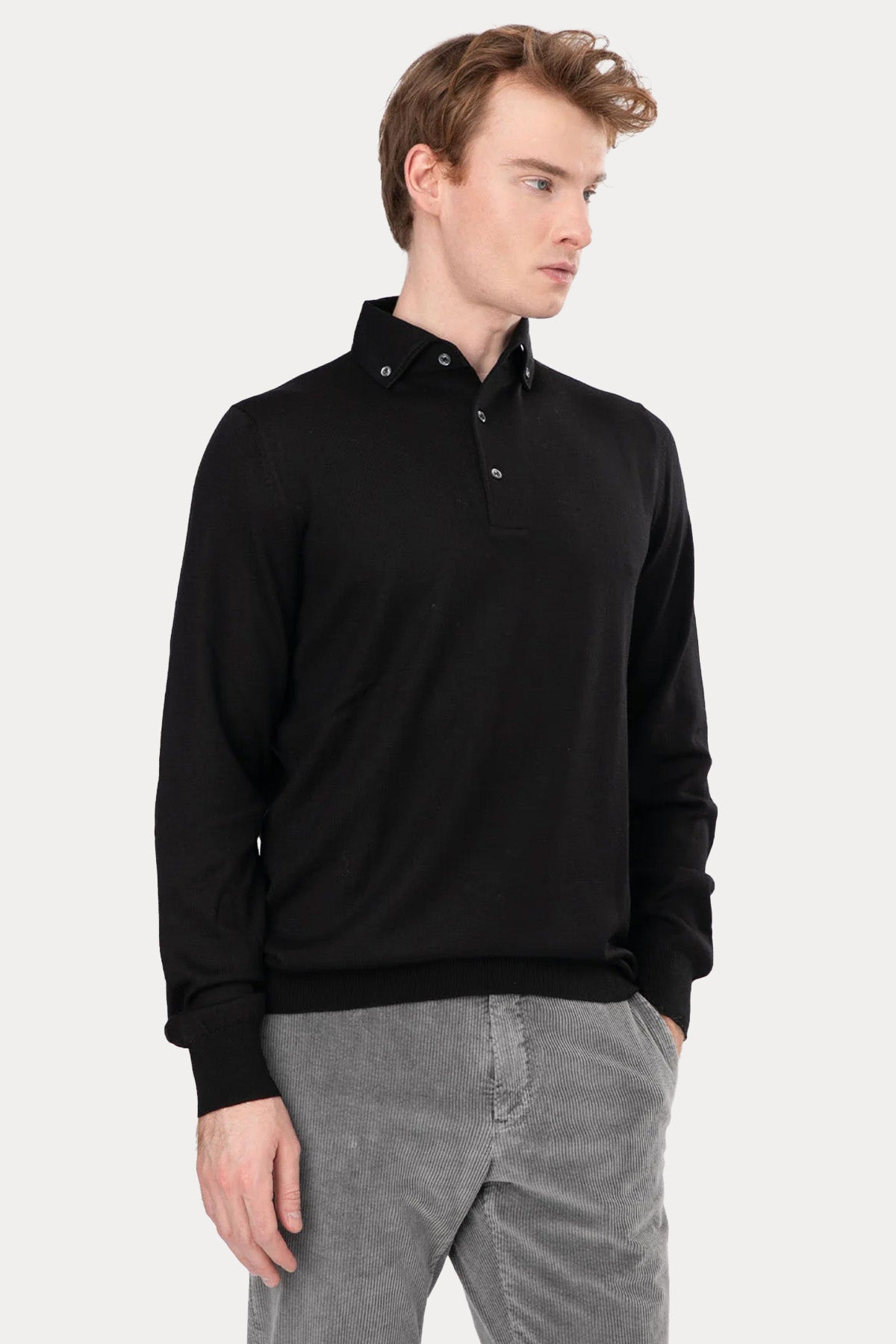 Gran Sasso Düğmeli Polo Yaka İnce Örgü Yün Triko