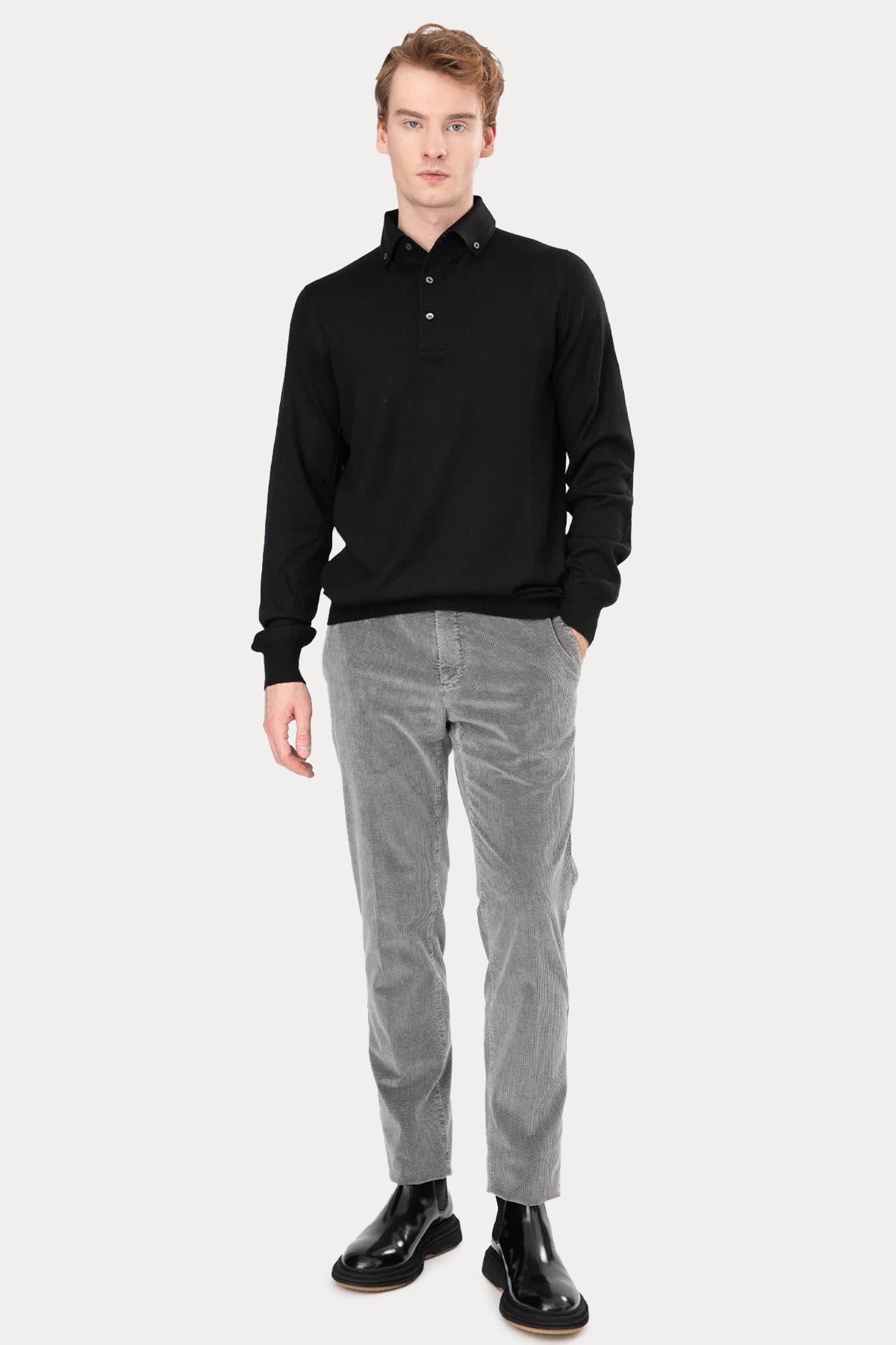 Gran Sasso Düğmeli Polo Yaka İnce Örgü Yün Triko