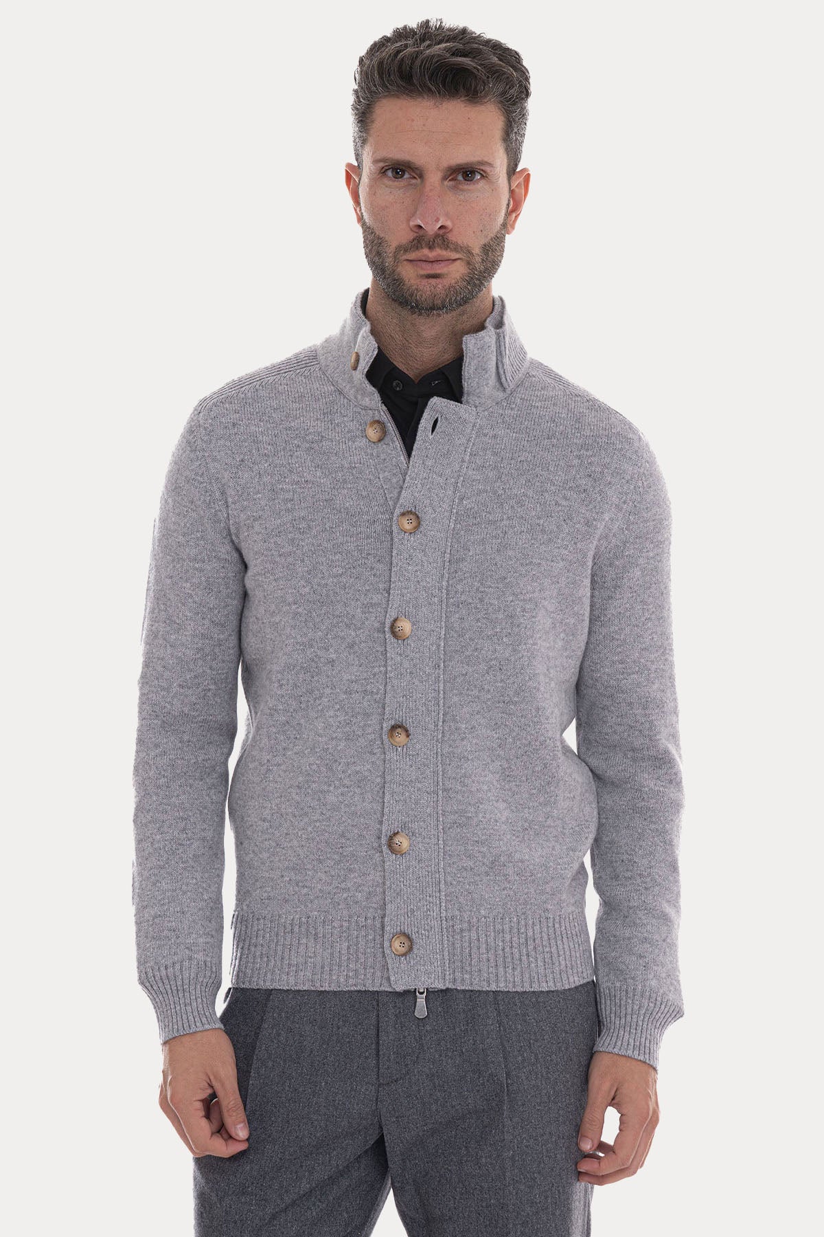 Gran Sasso Dik Yaka Örgü Yün Triko Ceket