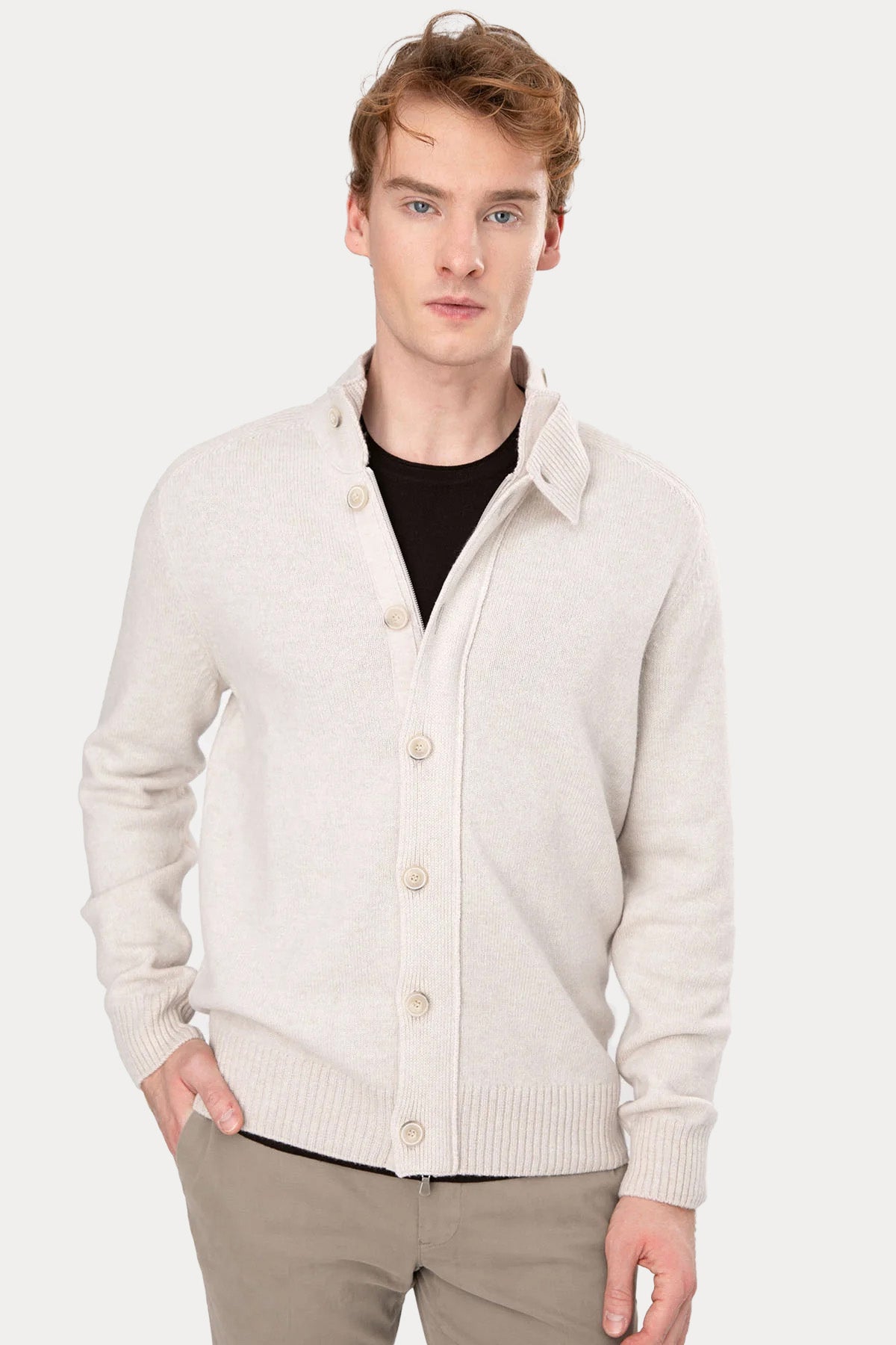 Gran Sasso Dik Yaka Örgü Yün Triko Ceket