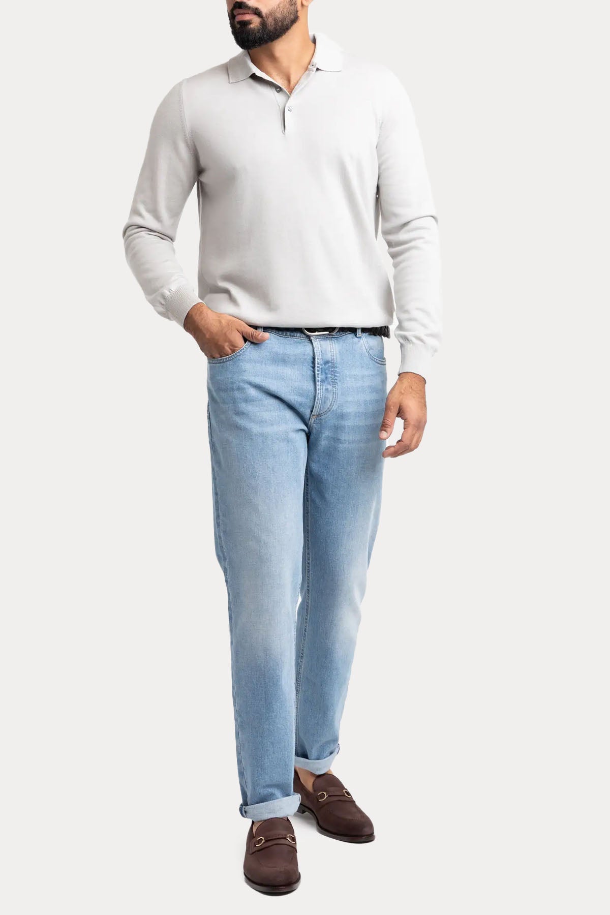 Gran Sasso Slim Fit Polo Yaka İnce Örgü Yün Triko