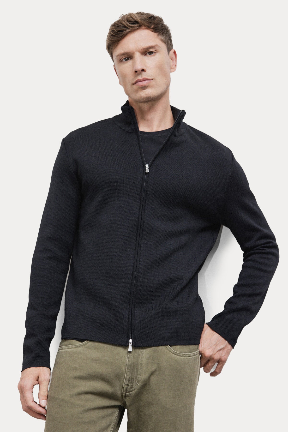 Gran Sasso Dik Yaka Örgü Yün Triko Ceket