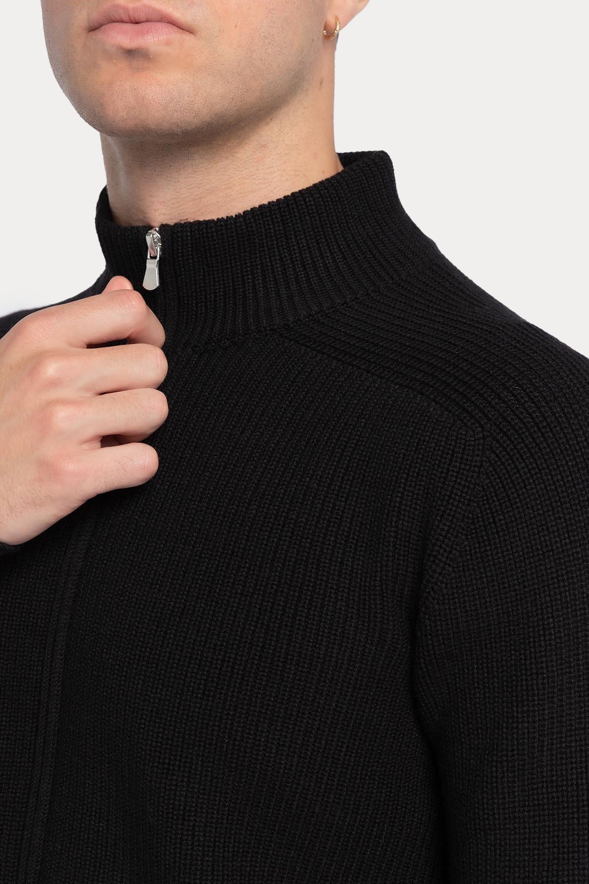 Gran Sasso Dik Yaka Su Geçirmez Örgü Yün Triko Ceket