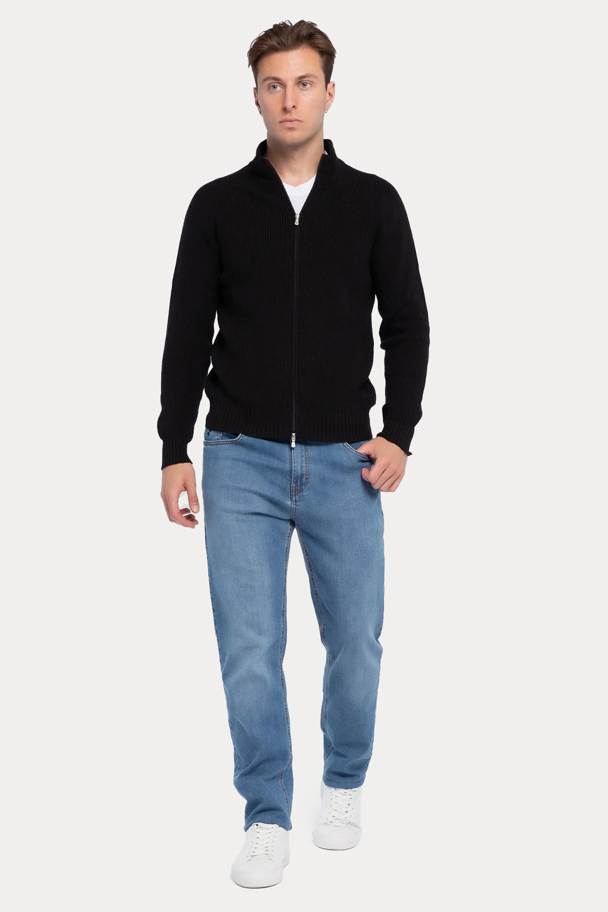 Gran Sasso Dik Yaka Su Geçirmez Örgü Yün Triko Ceket