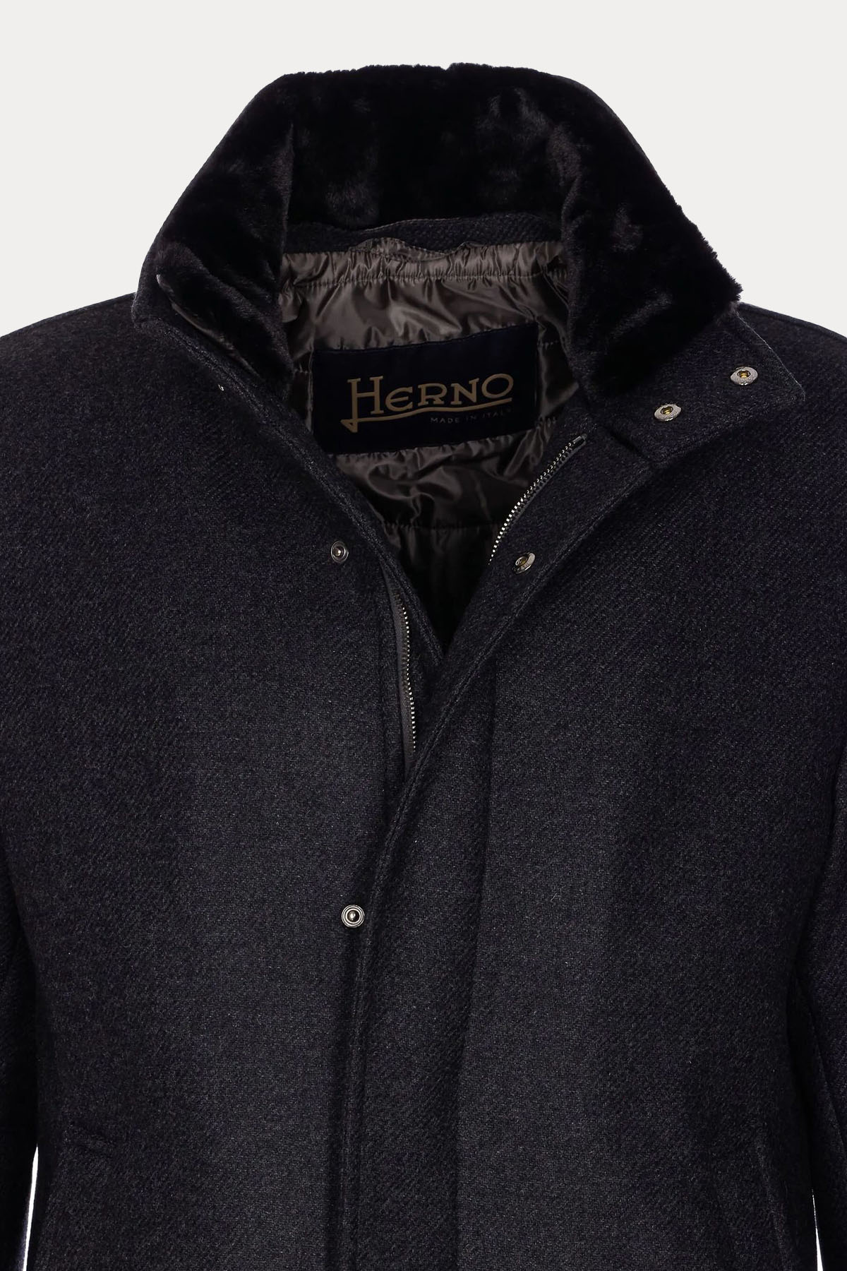 Herno Peluş Yaka Yün Kaban