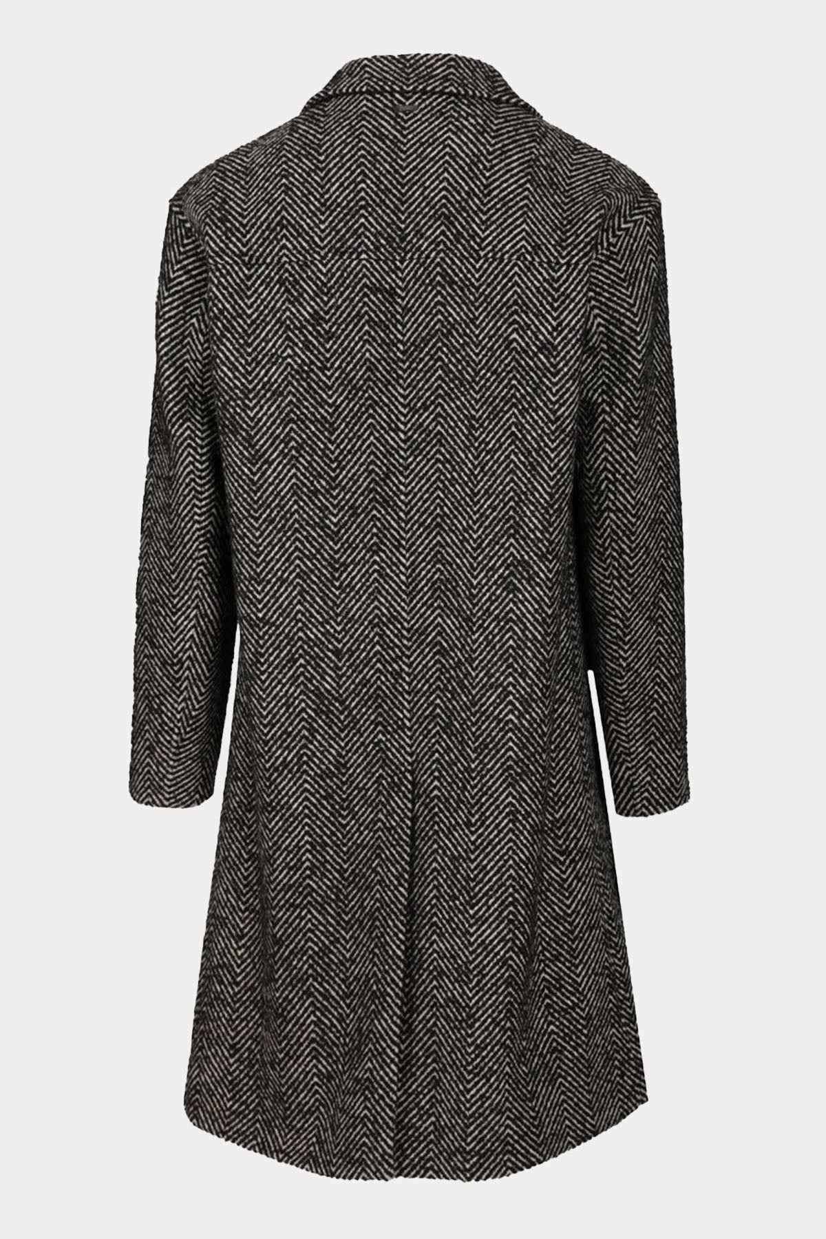 Herno Relaxed Fit Balıksırtı Desenli Yün Palto