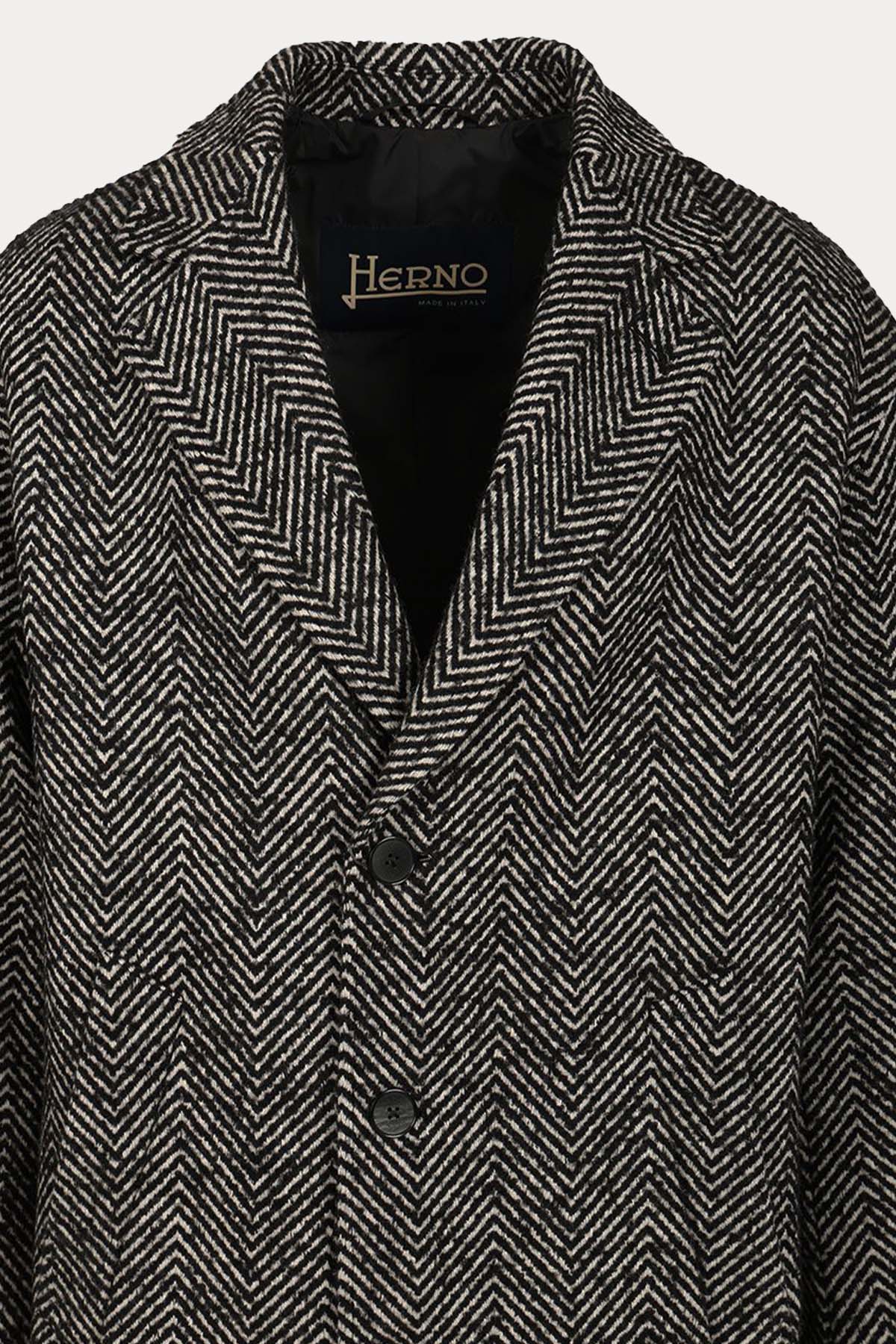 Herno Relaxed Fit Balıksırtı Desenli Yün Palto