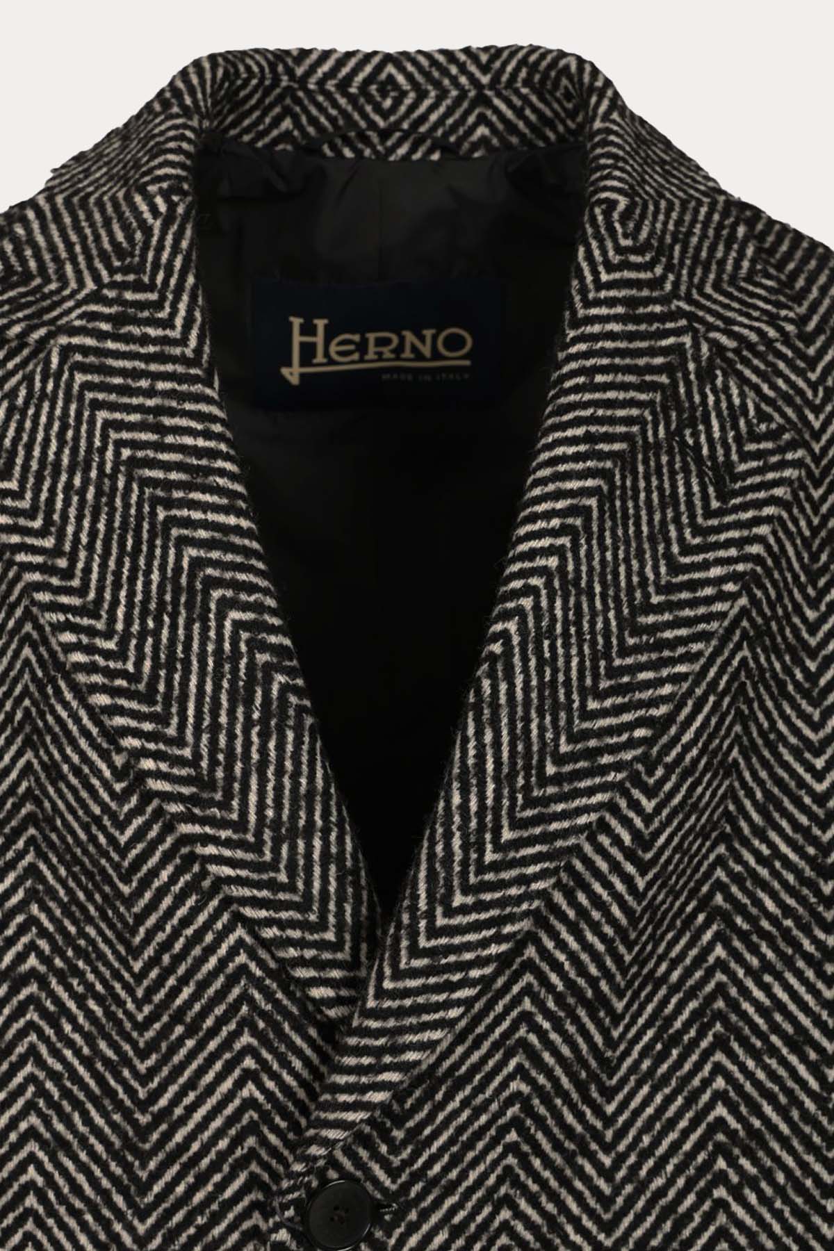 Herno Relaxed Fit Balıksırtı Desenli Yün Palto