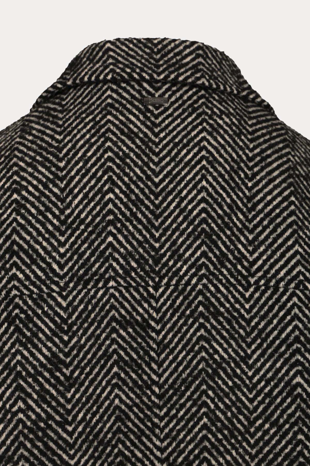 Herno Relaxed Fit Balıksırtı Desenli Yün Palto