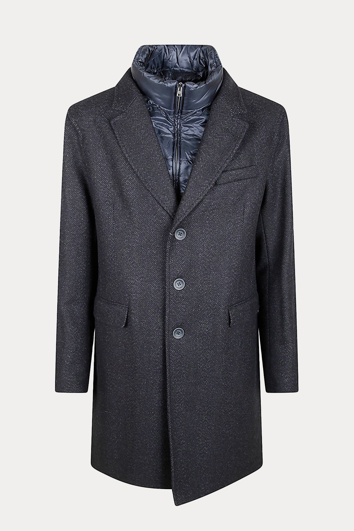 Herno Balıksırtı Desenli Demonte Puffer İç Parçalı Yün Kaban