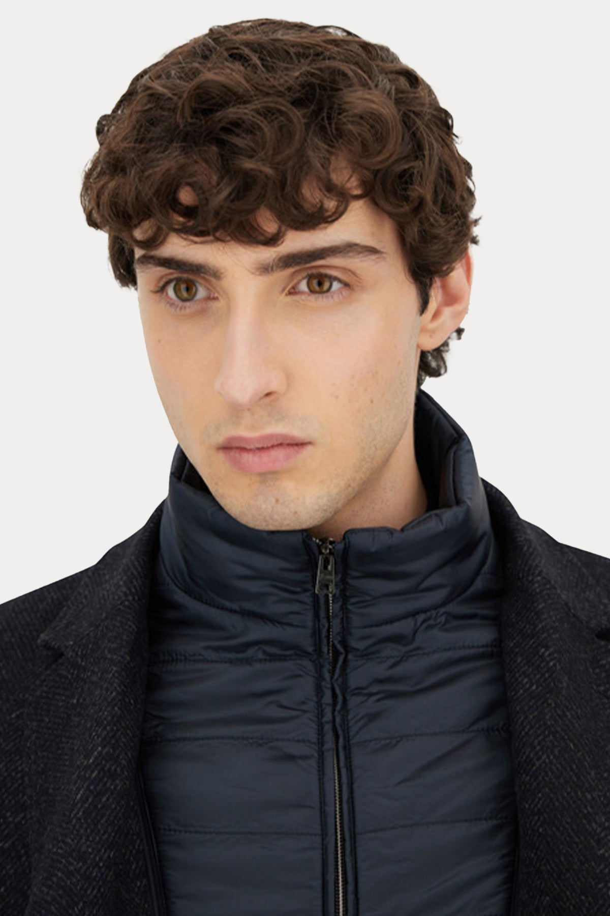 Herno Balıksırtı Desenli Demonte Puffer İç Parçalı Yün Kaban