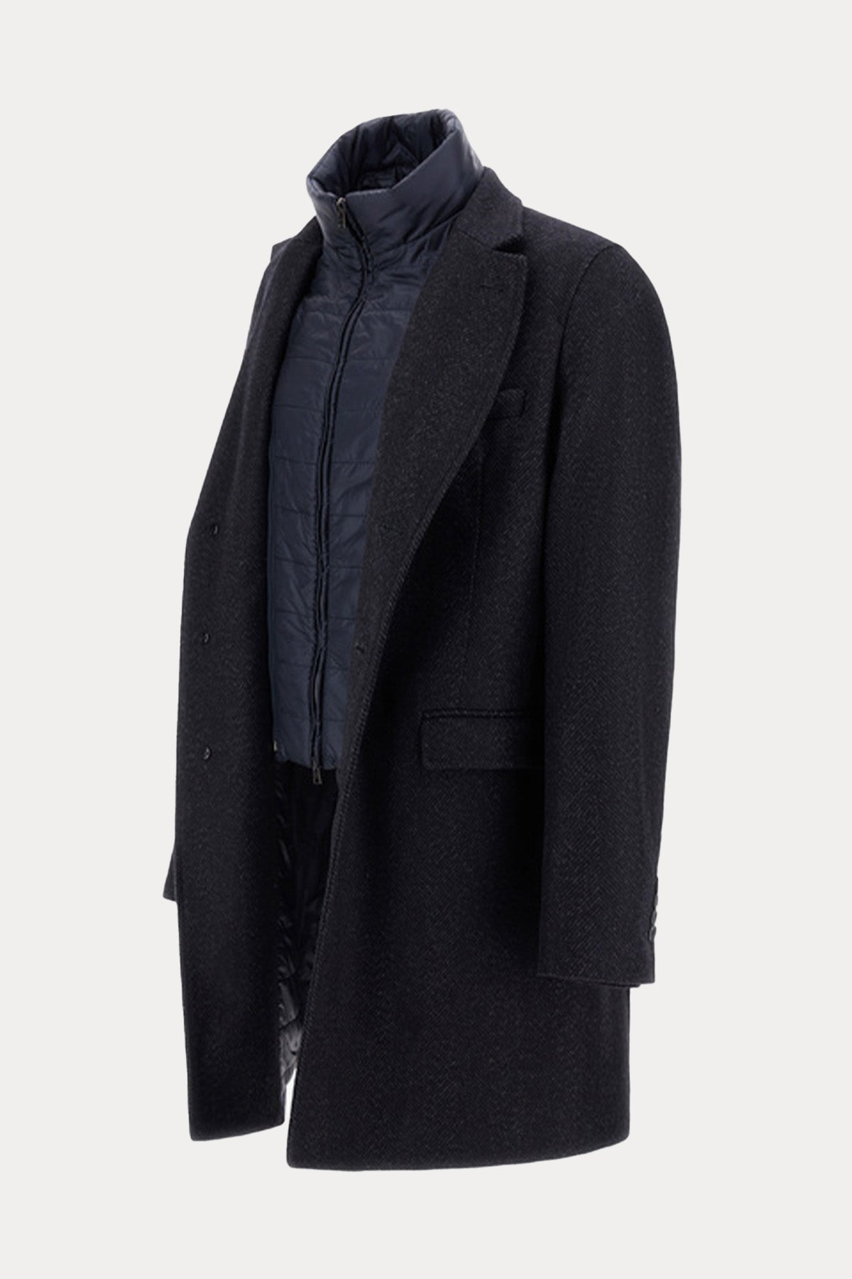 Herno Balıksırtı Desenli Demonte Puffer İç Parçalı Yün Kaban