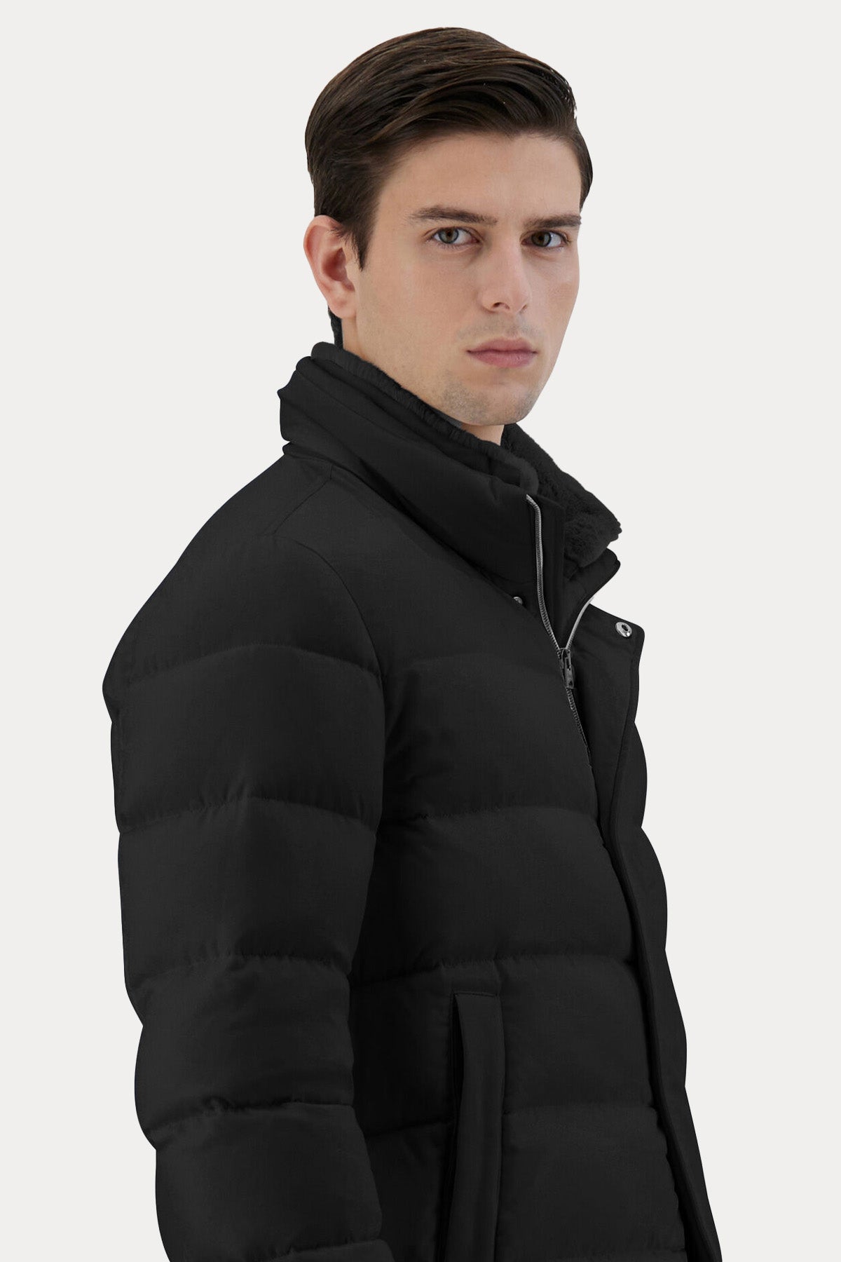 Herno Yakası Kürklü Puffer Mont