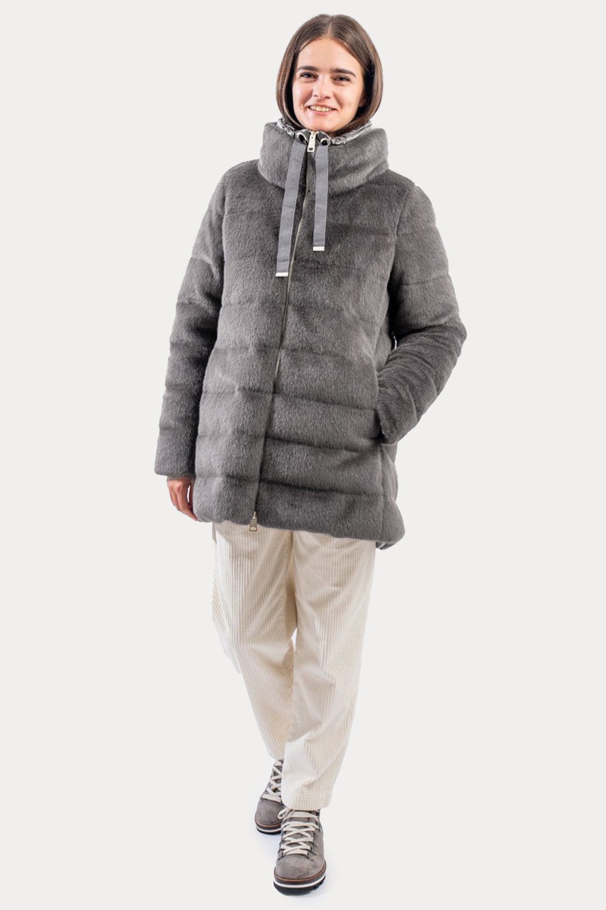 Herno Regular Fit Dik Yaka Peluş Puffer Mont