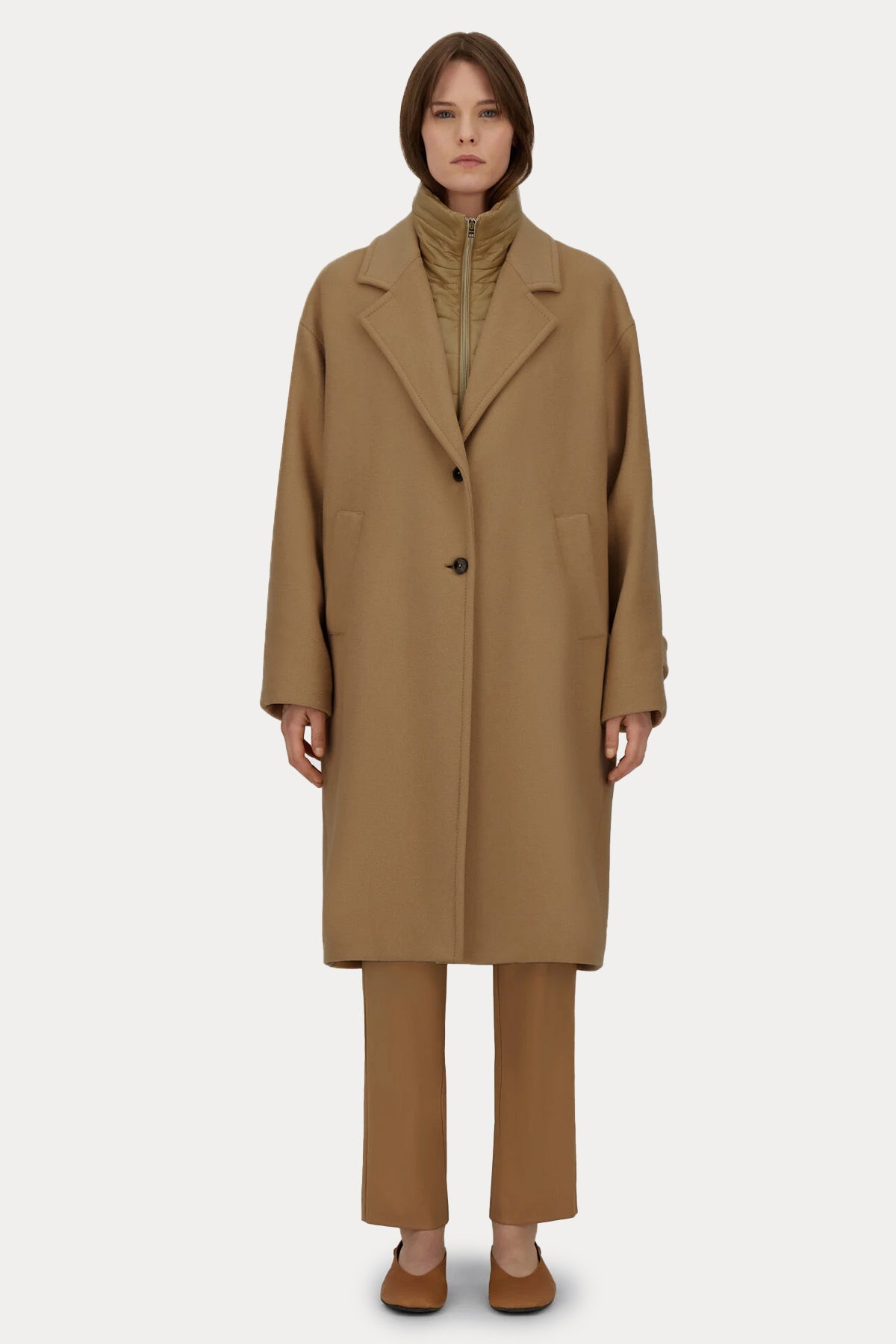 Herno Regular Fit Dik Yaka Demonte İç Parçalı Yün Kaban