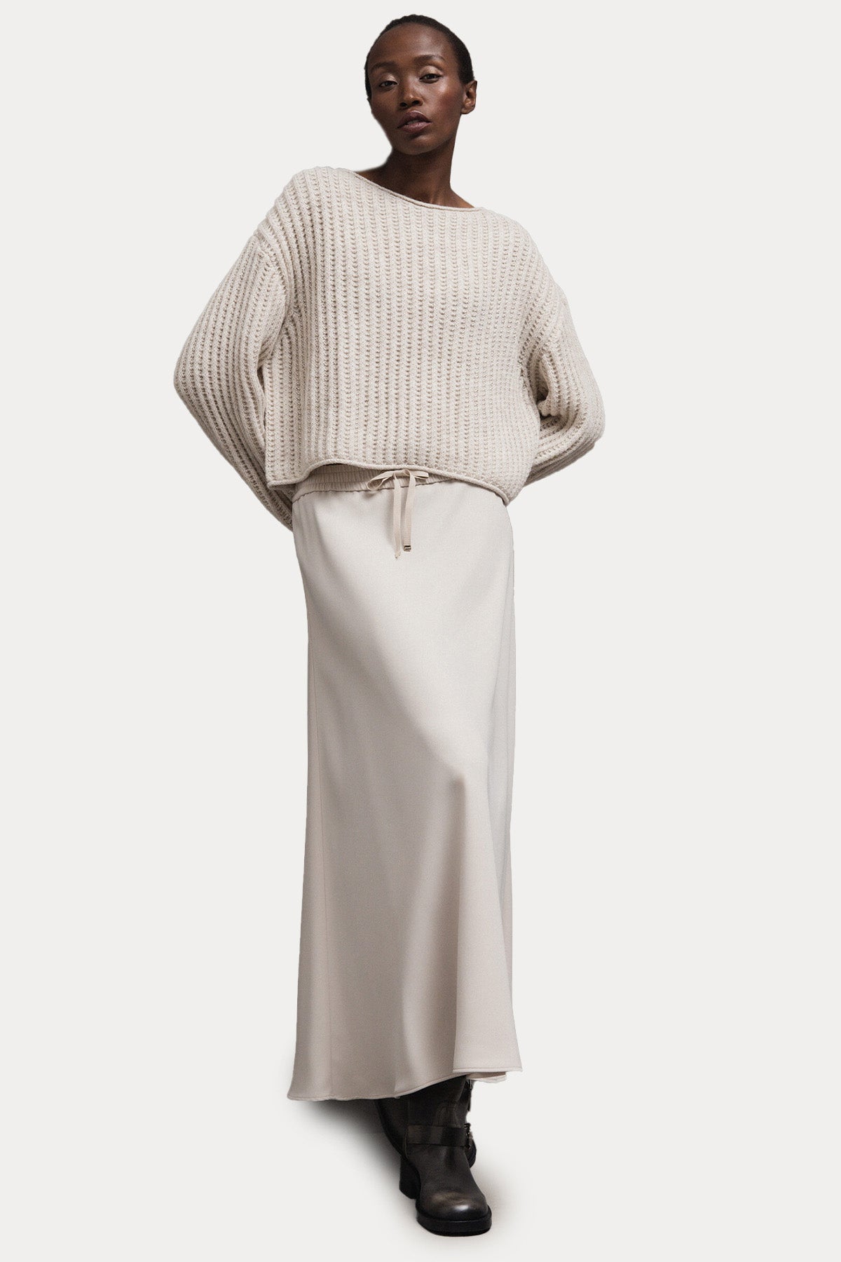 Herno Regular Fit Mat Saten Beli Lastikli Maxi Etek