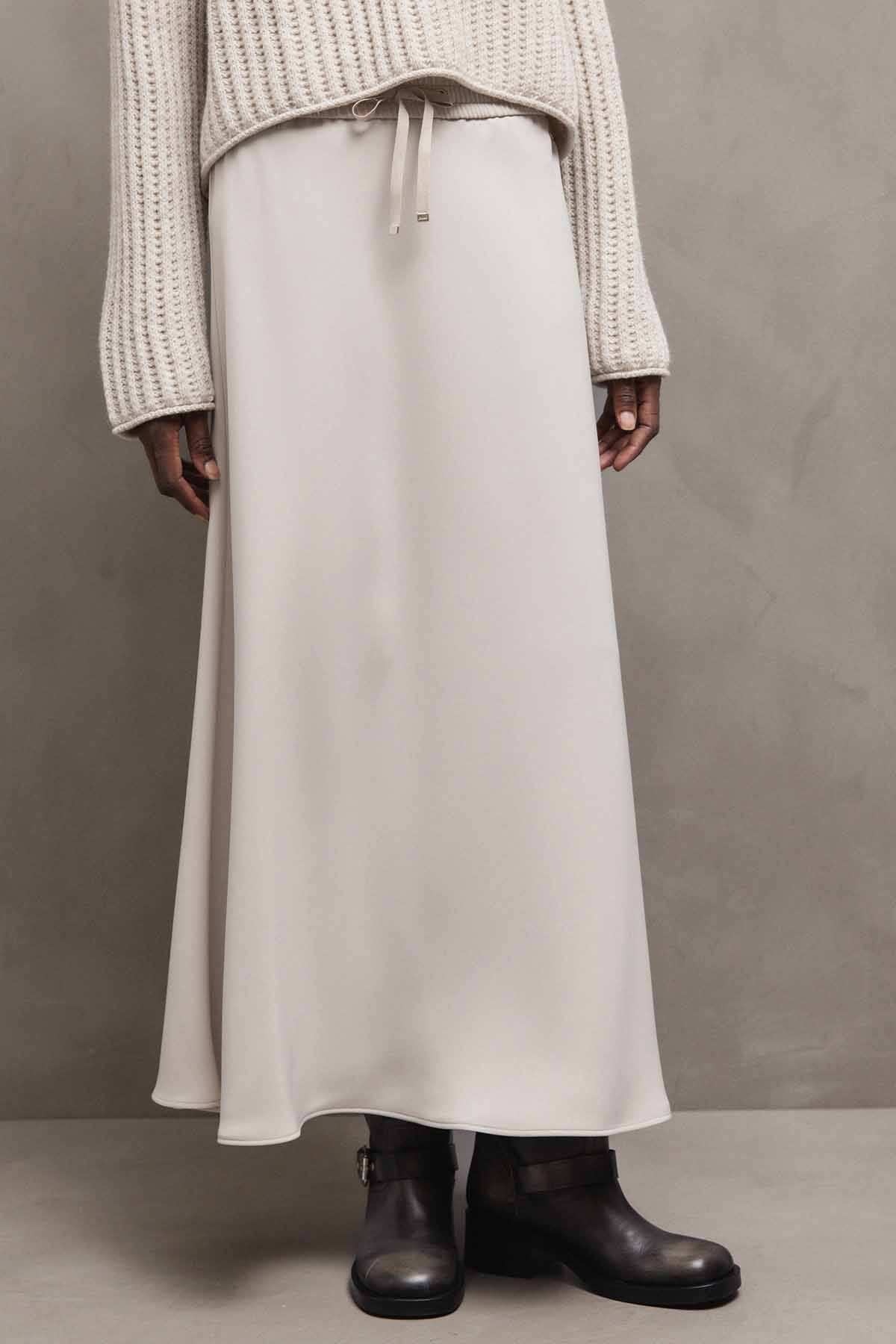 Herno Regular Fit Mat Saten Beli Lastikli Maxi Etek