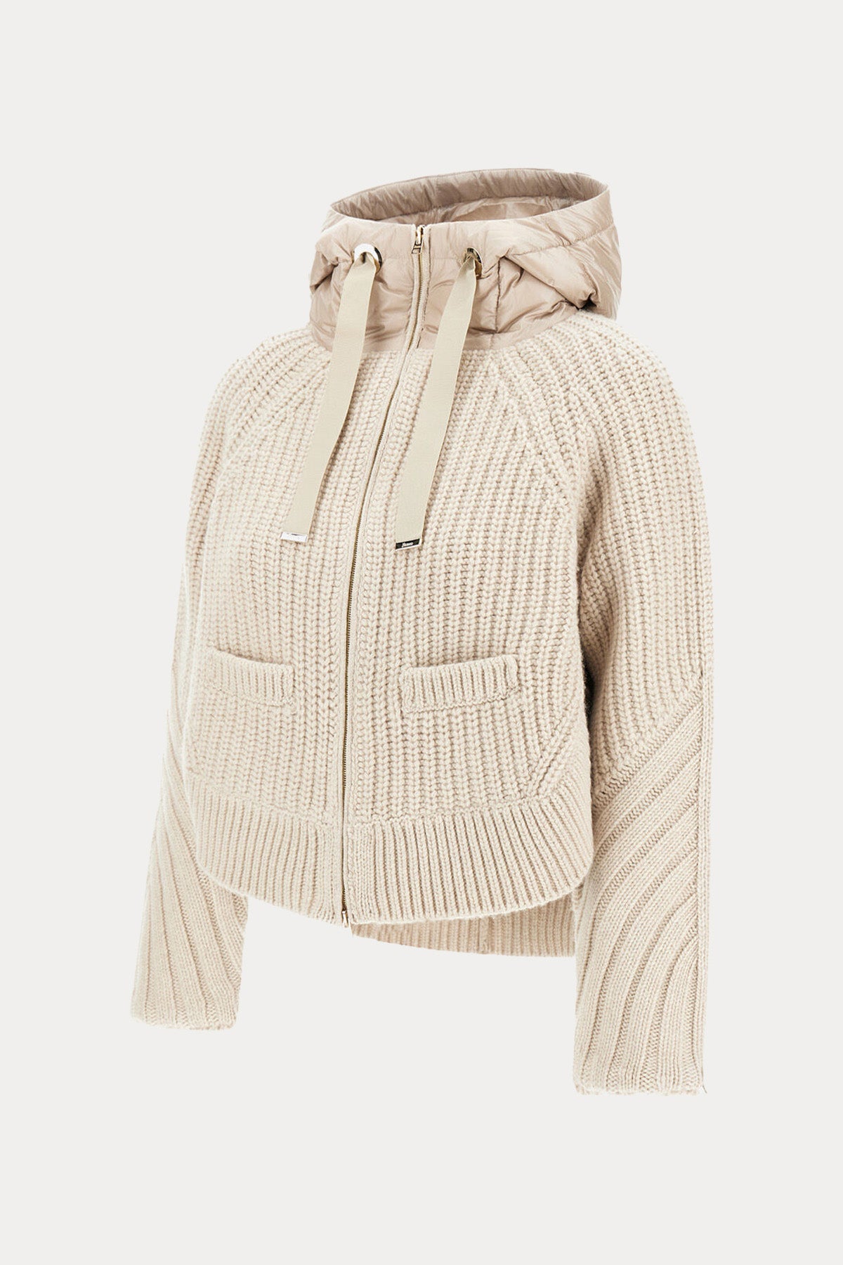 Herno Relaxed Fit Kapüşonlu Puffer Örgü Yün Triko Ceket