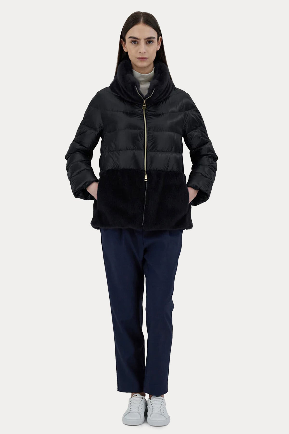 Herno Kürk Detaylı Dik Yaka Puffer Mont