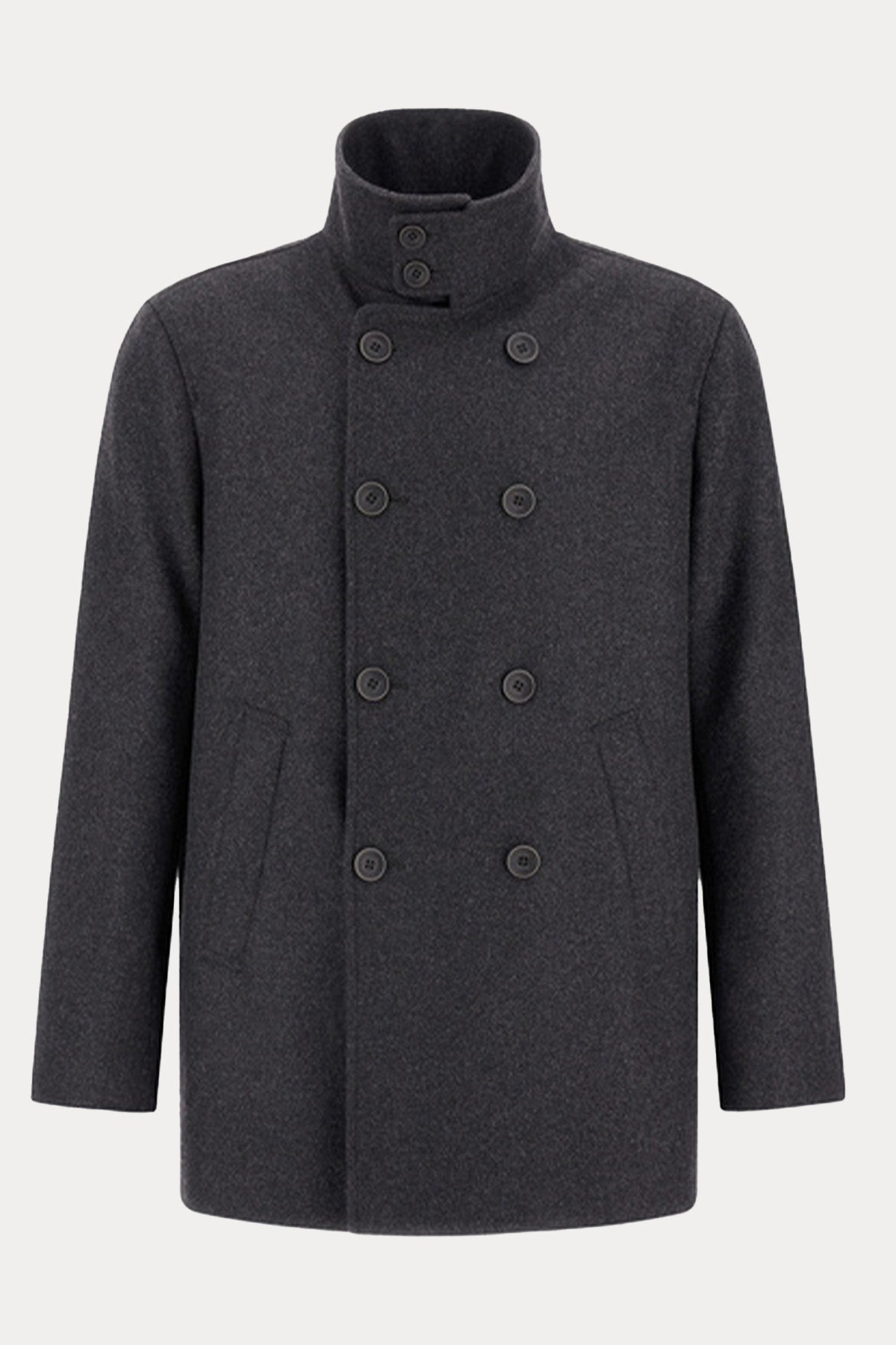 Herno Regular Fit Dik Yaka Kruvaze Yün Kaban