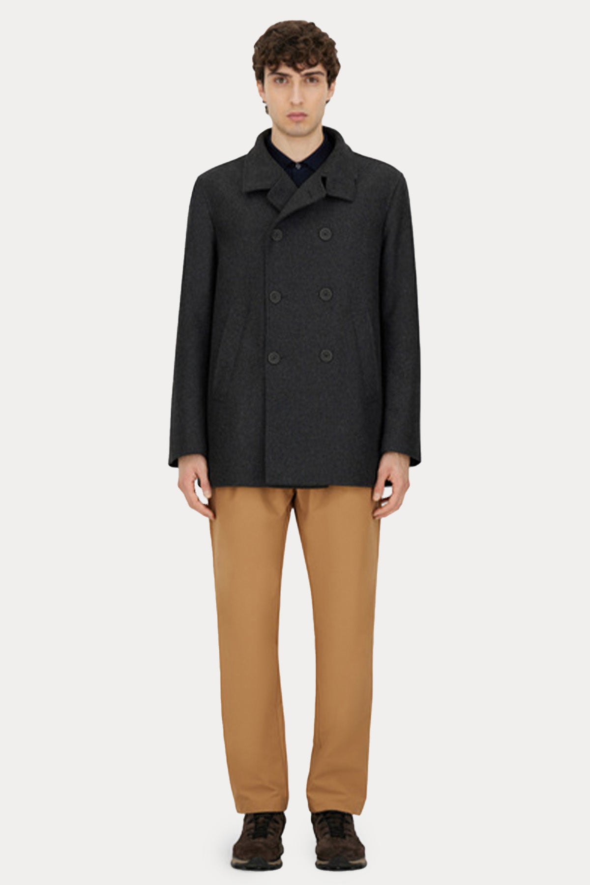 Herno Regular Fit Dik Yaka Kruvaze Yün Kaban