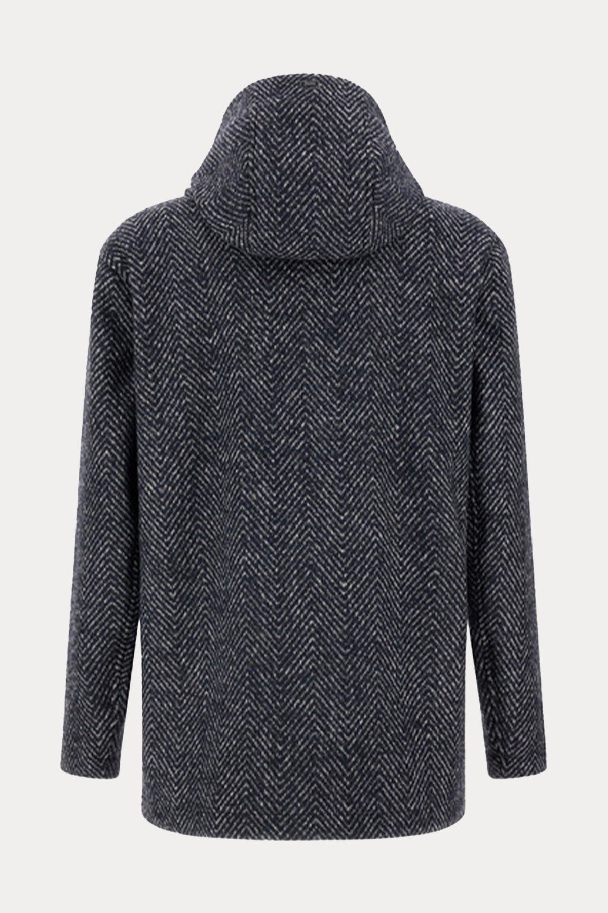 Herno Comfort Fit Balıksırtı Desenli Kapüşonlu Yün Kaban