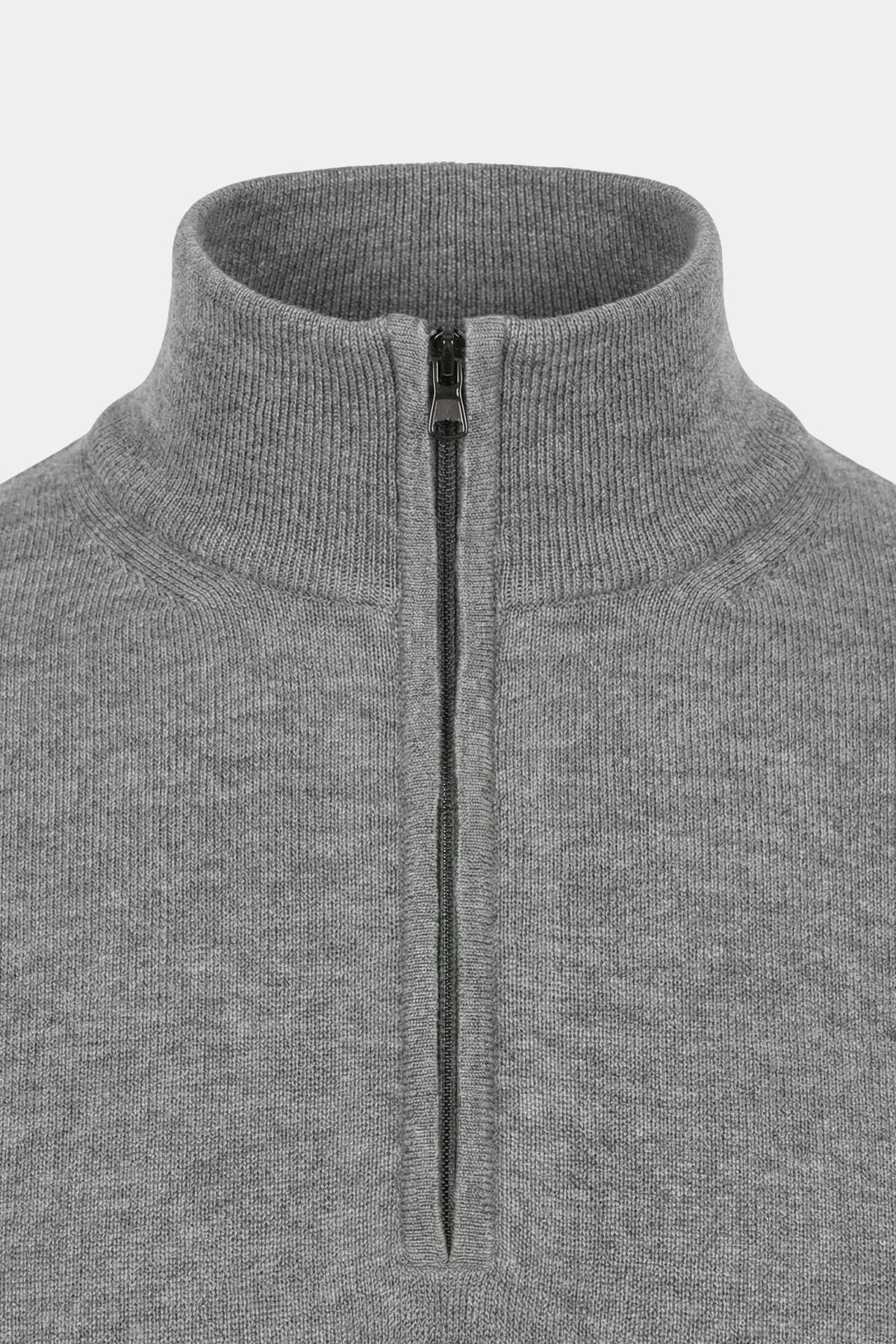 Fradi Slim Fit Fermuarlı Dik Yaka İnce Örgü Yün Triko