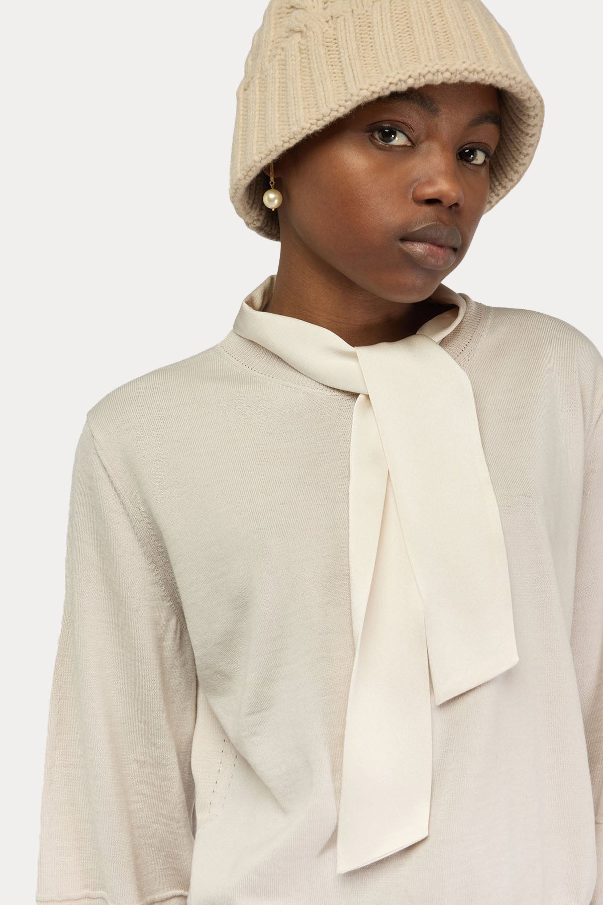 Semicouture Regular Fit Fularlı İnce Örgü Yün Triko