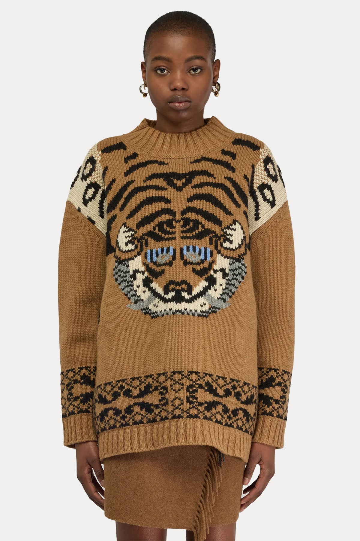 Semicouture Relaxed Fit Tiger Motifli Örgü Yün Triko