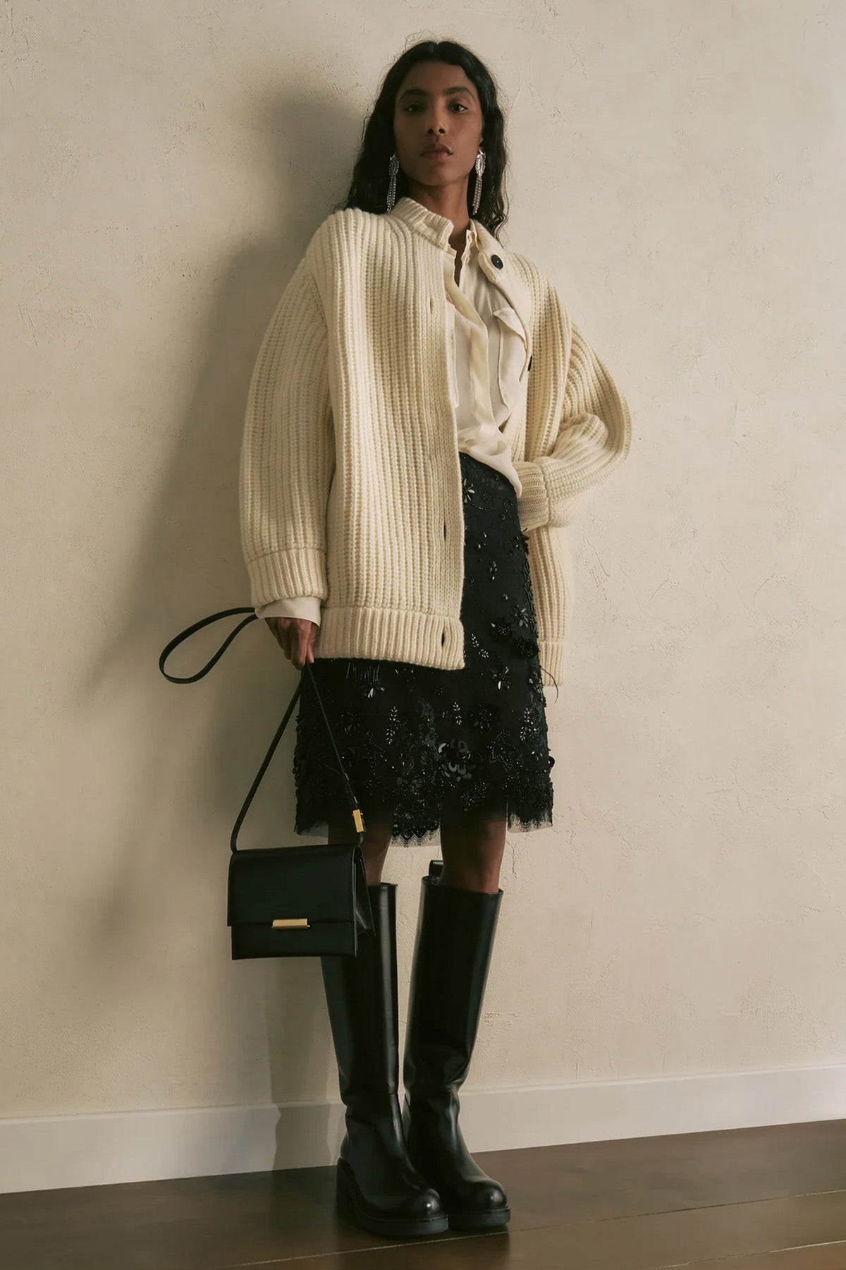 Semicouture Relaxed Fit Dik Yaka Örgü Yün Triko Ceket