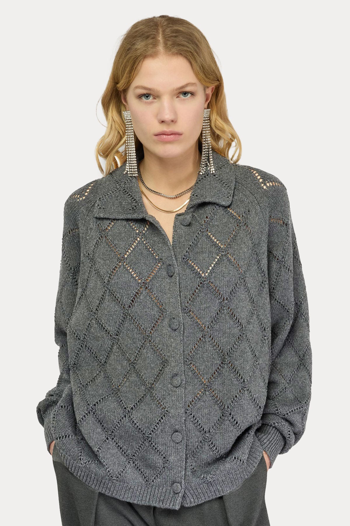 Semicouture Comfort Fit Jakarlı Örgü Kaşmir Triko Ceket