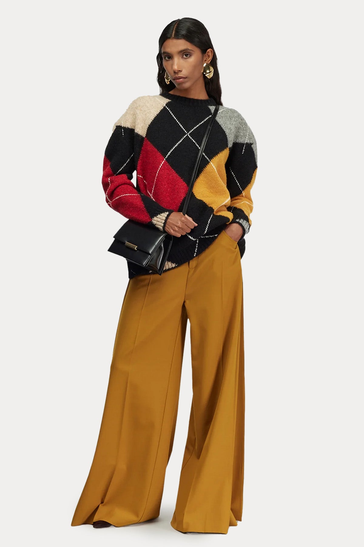 Semicouture Geniş Kesim Jakarlı Kapitone Desenli Yün Triko