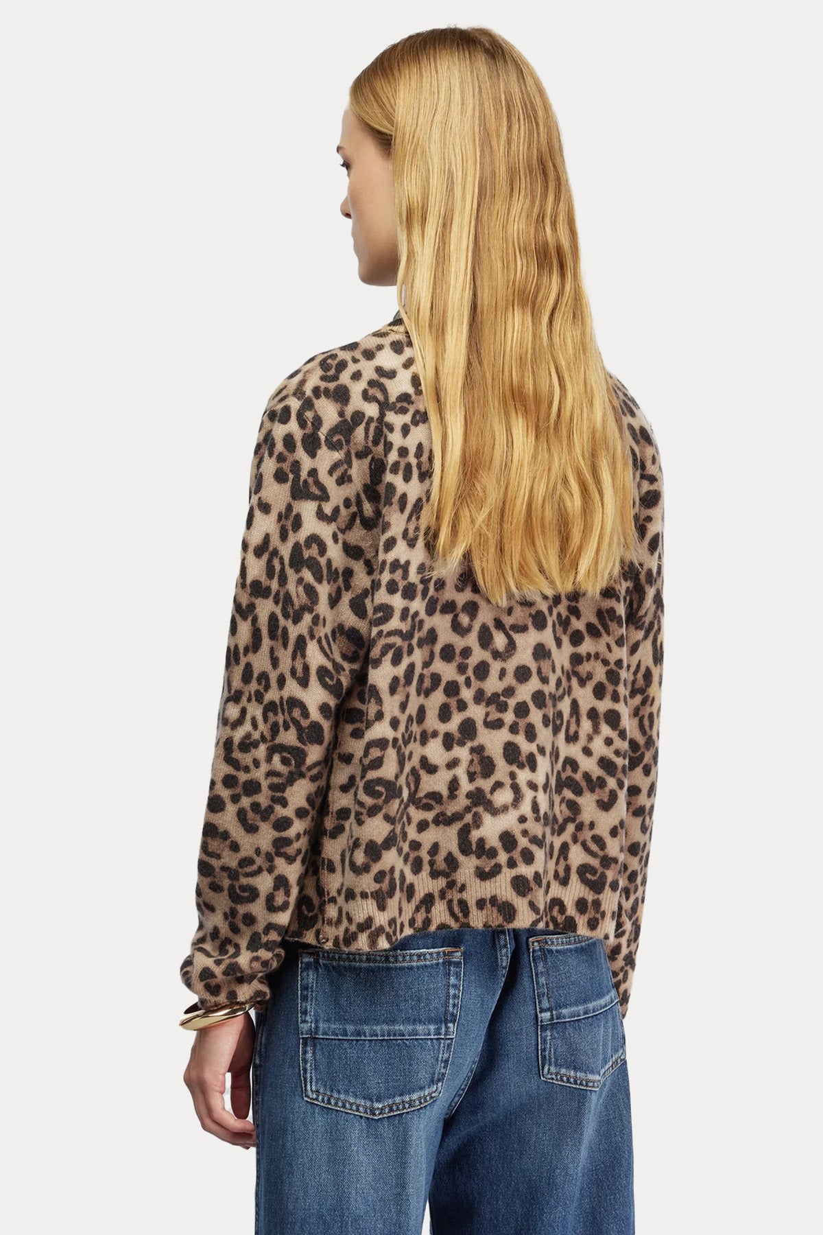 Semicouture Regular Fit Leopar Desenli Kaşmir Örgü Yün Triko Ceket-Ceket-Libas