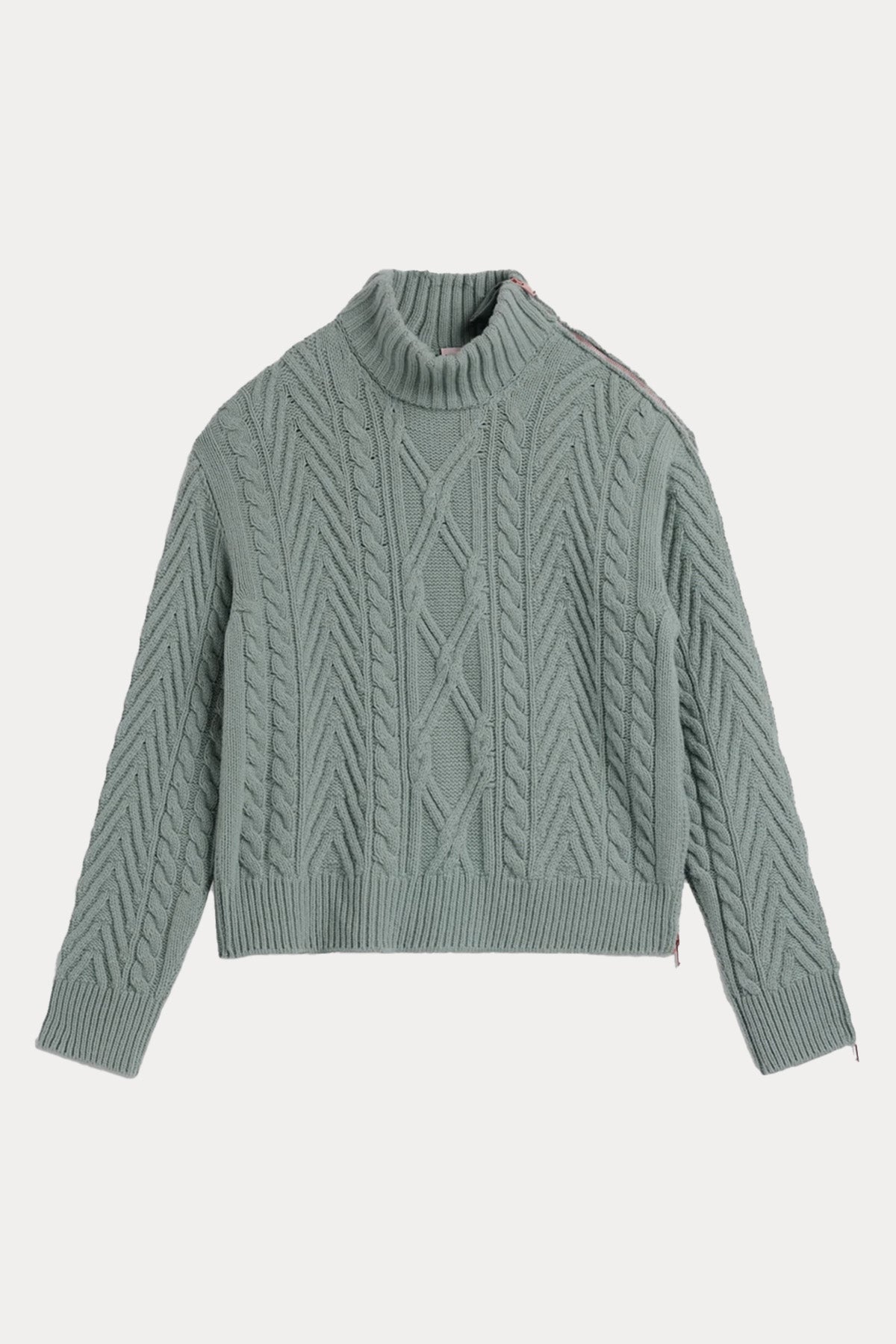 Semicouture Saten İç Parçalı Dik Yaka Saç Örgü Yün Triko