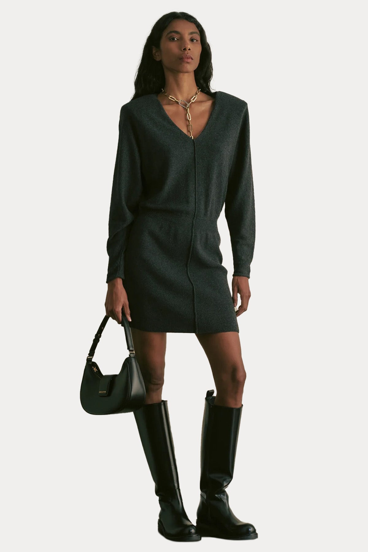 Semicouture V Yaka Kaşmir Örgü Mini Triko Elbise