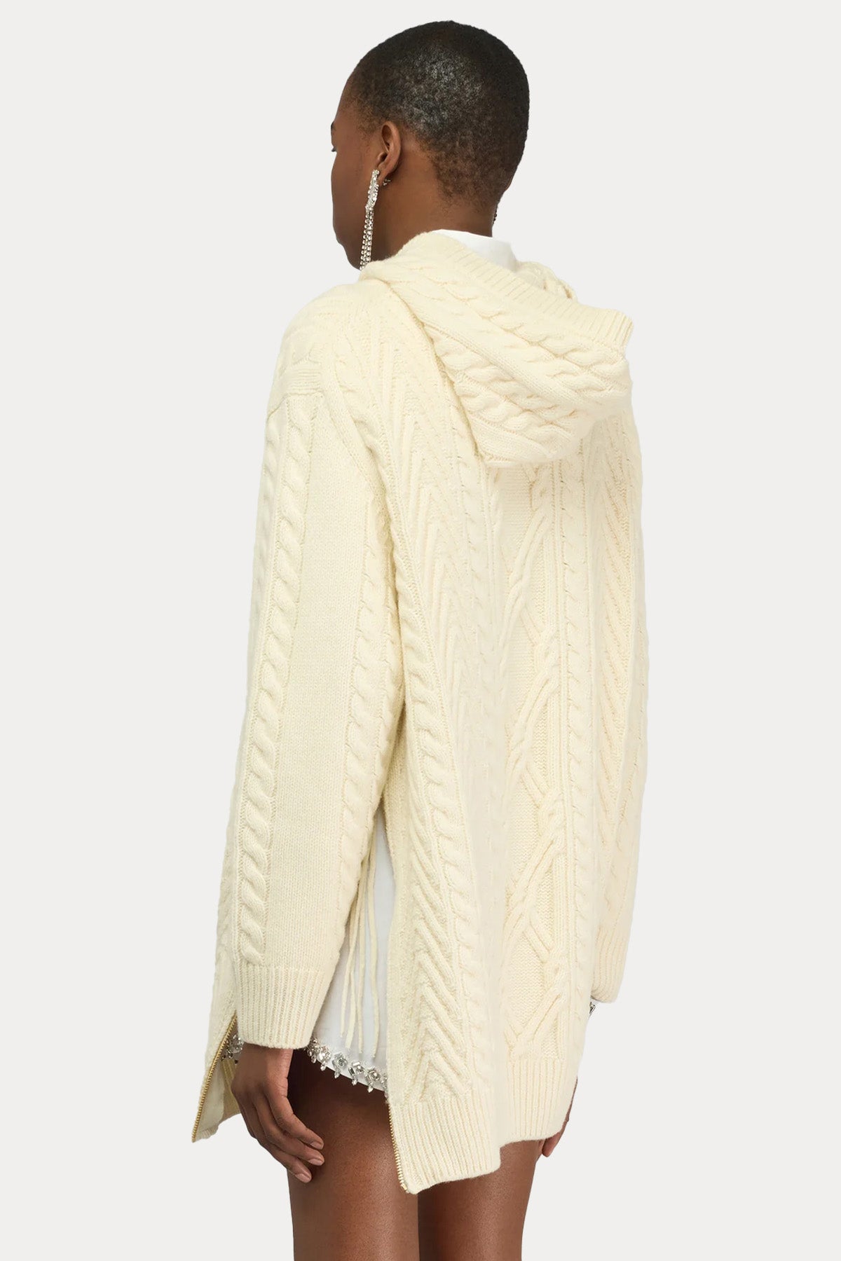 Semicouture Relaxed Fit Kapüşonlu Saç Örgü Yün Triko