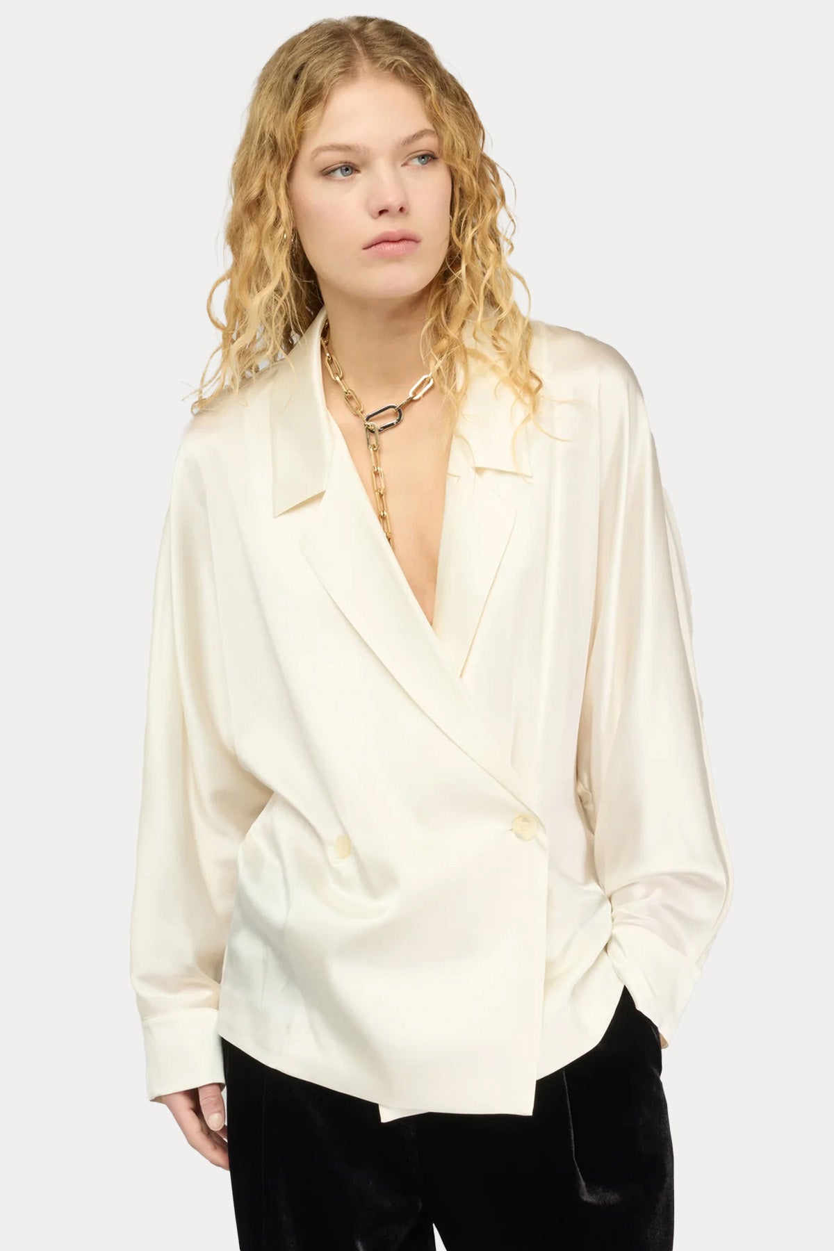 Semicouture Comfort Fit Kruvaze İpek Gömlek