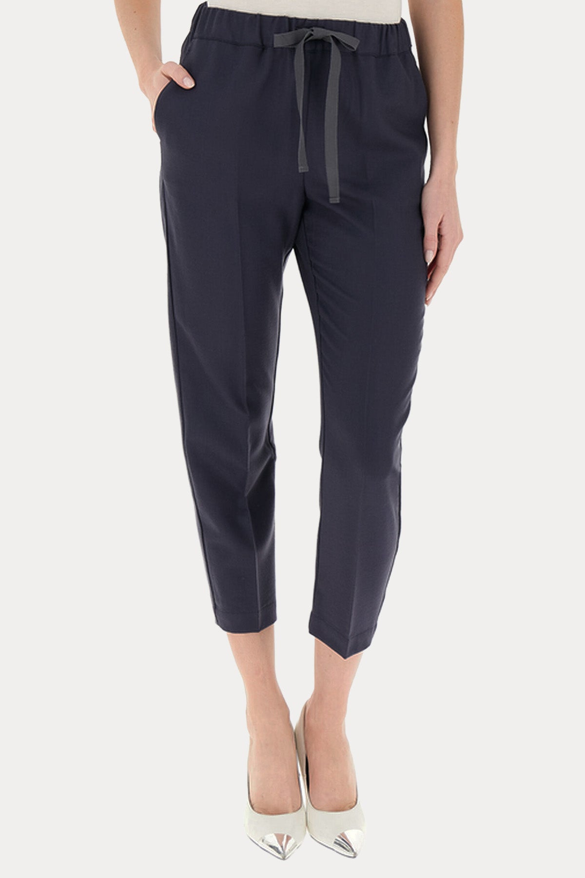 Semicouture Beli Lastikli Crop Paça Flanel Yün Pantolon