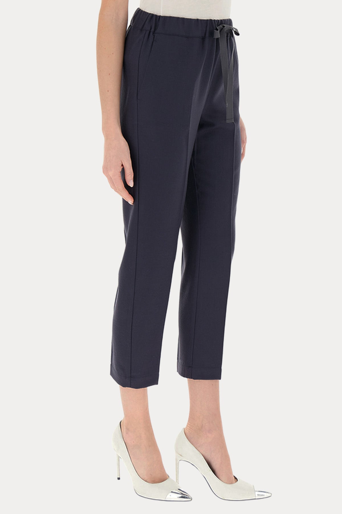 Semicouture Beli Lastikli Crop Paça Flanel Yün Pantolon