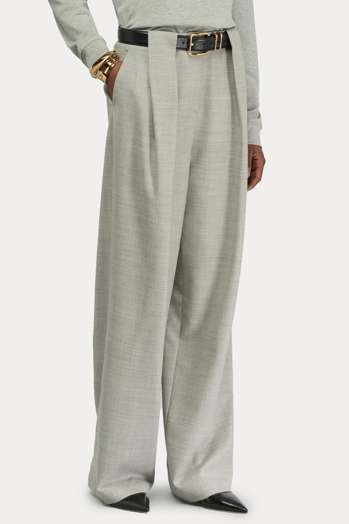 Semicouture Regular Fit Yüksek Bel Tek Pile Flanel Yün Pantolon