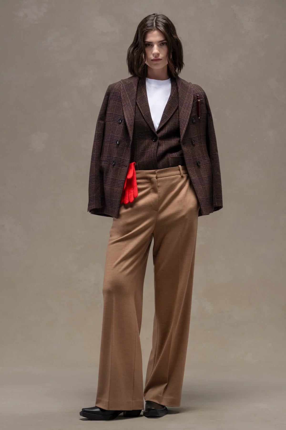 Circolo 1901 Slim Fit Kaşmir Ekose Desenli Yün Blazer Ceket-Ceket-Libas