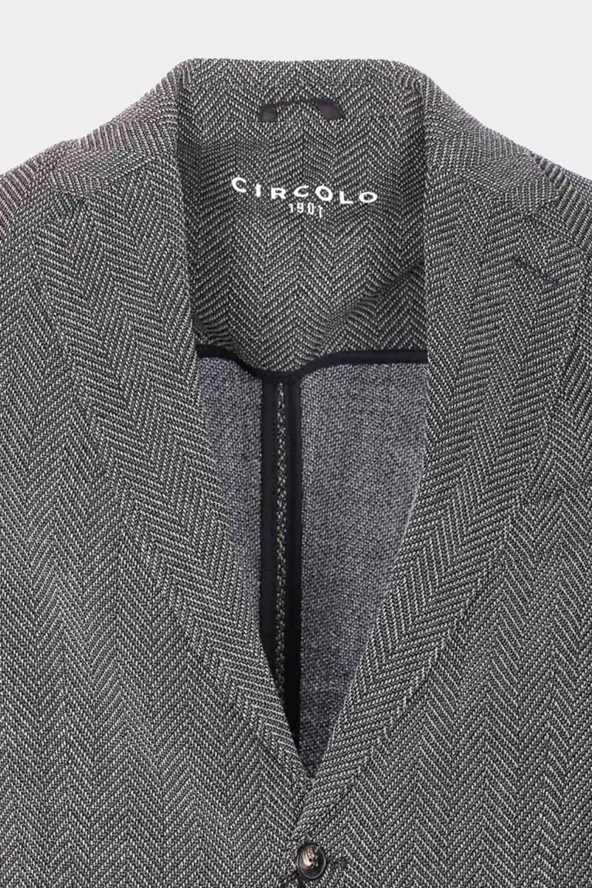 Circolo 1901 Slim Fit Balıksırtı Desenli Yün Blazer Ceket-Ceket-Libas