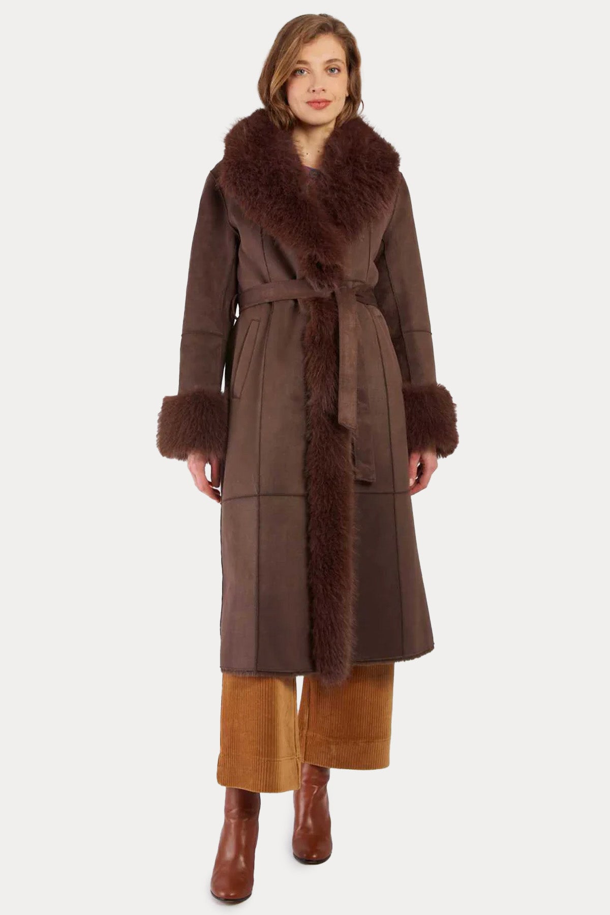 Rene Derhy Regular Fit Peluş Detaylı Kemerli Kaban