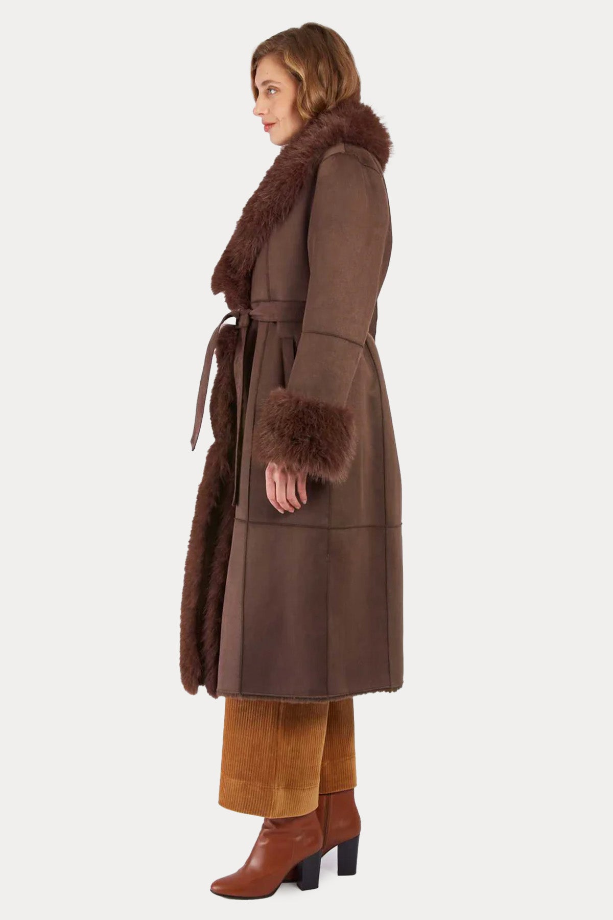 Rene Derhy Regular Fit Peluş Detaylı Kemerli Kaban