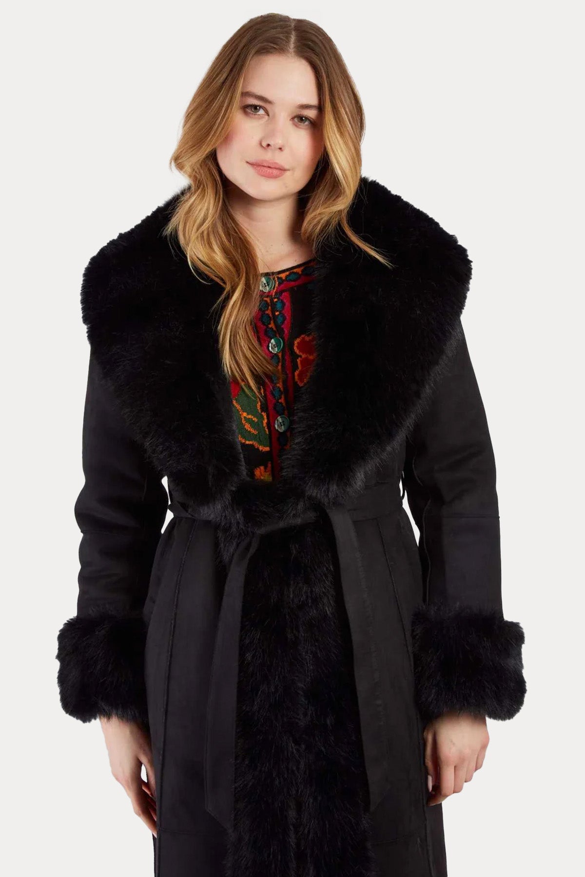 Rene Derhy Regular Fit Peluş Detaylı Kemerli Kaban