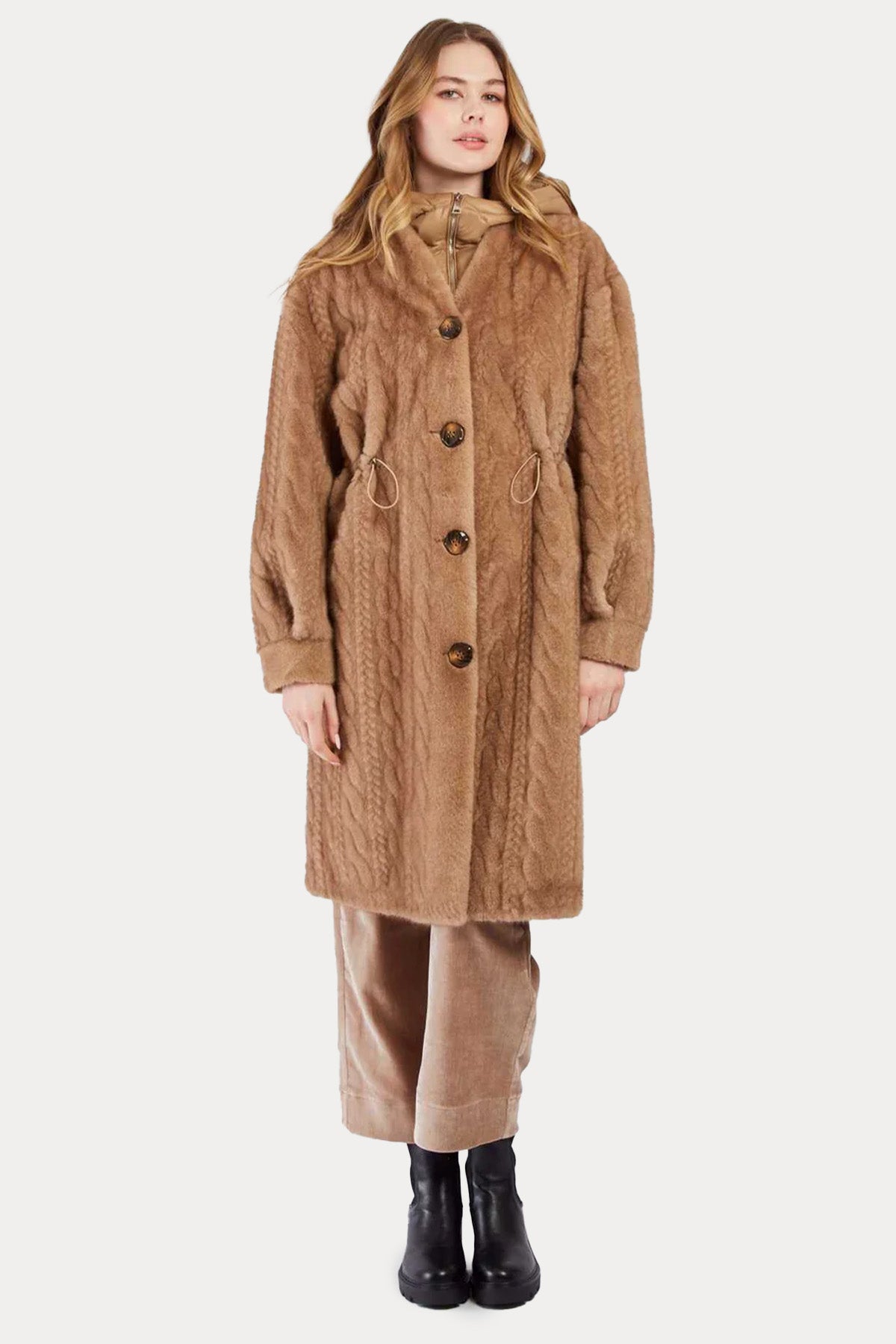 Rene Derhy Demonte İç Parçalı Saç Örgü Kapüşonlu Manto